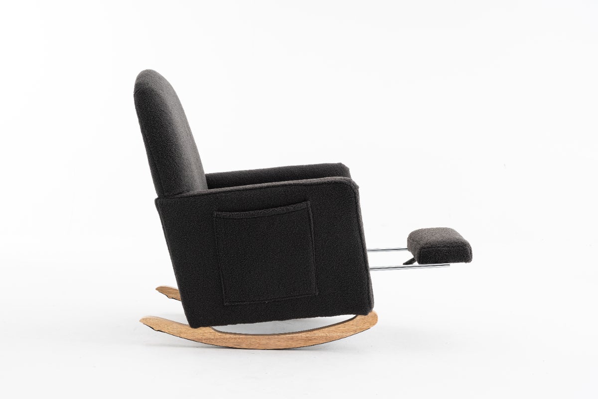 Elegancki fotel bujany z tkaniny w misie ze zintegrowanym podnóżkiem - Fotel wypoczynkowy z wysokim oparciem i nowoczesnym designem - 3