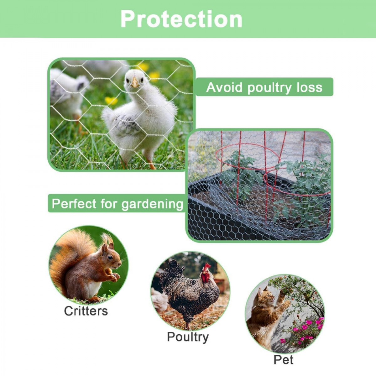 Rede de jardim para aves, 35 cm × 4 m, vedação de jardim, barreira para animais, rede para aves, animais de estimação, coelhos, galinhas - 4