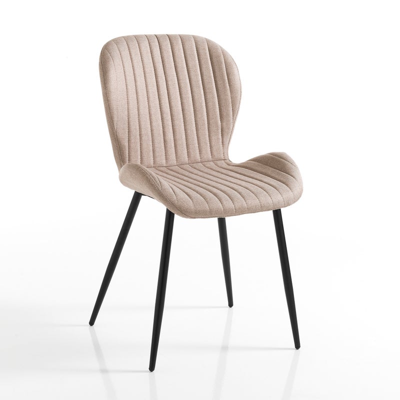 Zestaw 4 krzeseł HANDY LIGHT BROWN, jasnobrązowa tkanina, czarny metal, wys. 86 x szer. 51 x gł. 56 cm, siedzisko wys. 48 x szer. 37 x gł. 38 cm