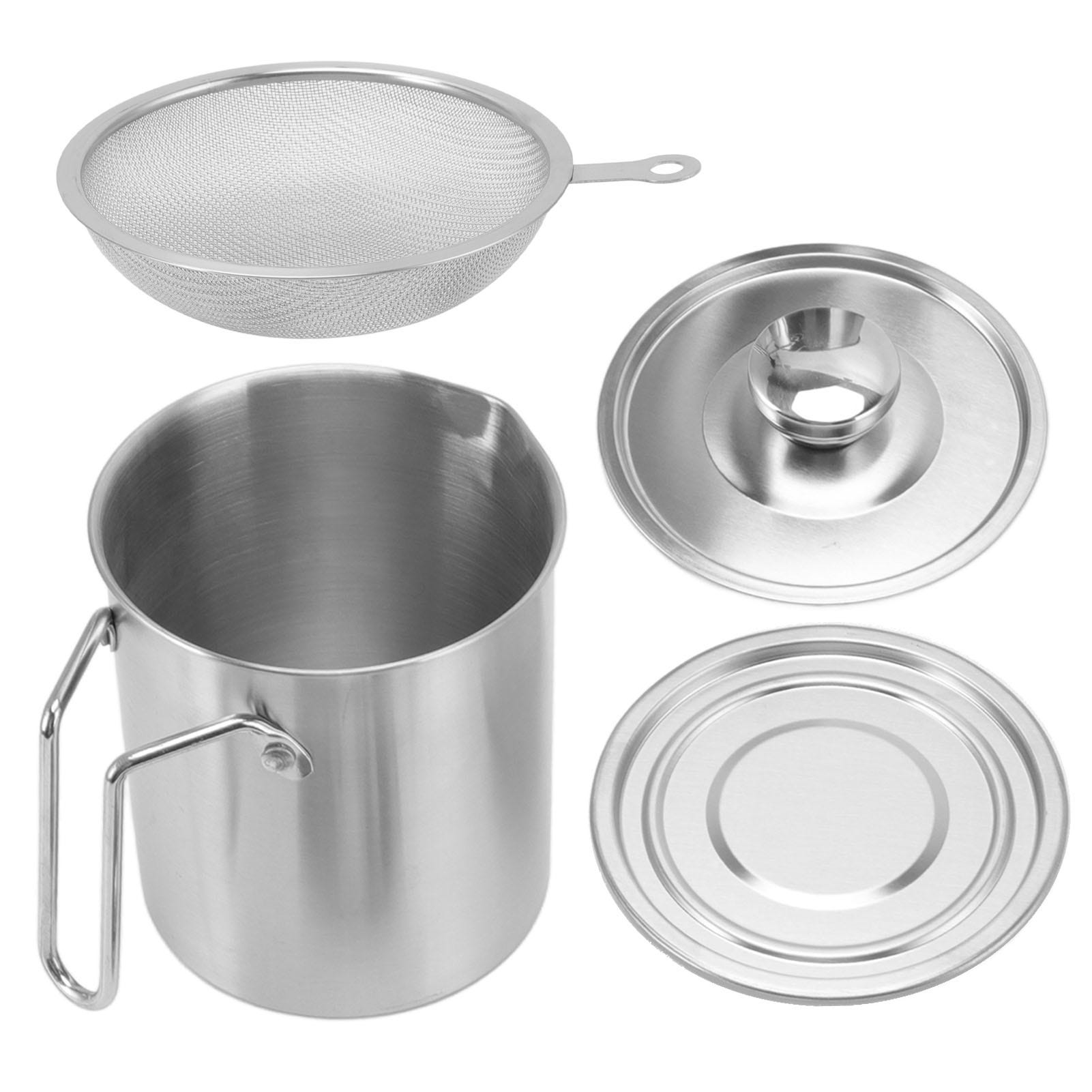 Contenedor De Grasa De Acero Inoxidable Con Colador - De 1.4 Litros, Ideal Para Guardar Aceite Usado O Grasa De Cocina