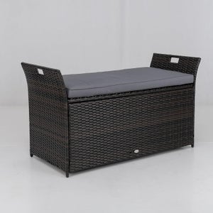 Baule Da Giardino In Rattan PE Grigio - Cassapanca Impermeabile Con Piedini, 76x45x48 Cm, Per Esterno - Foto 11