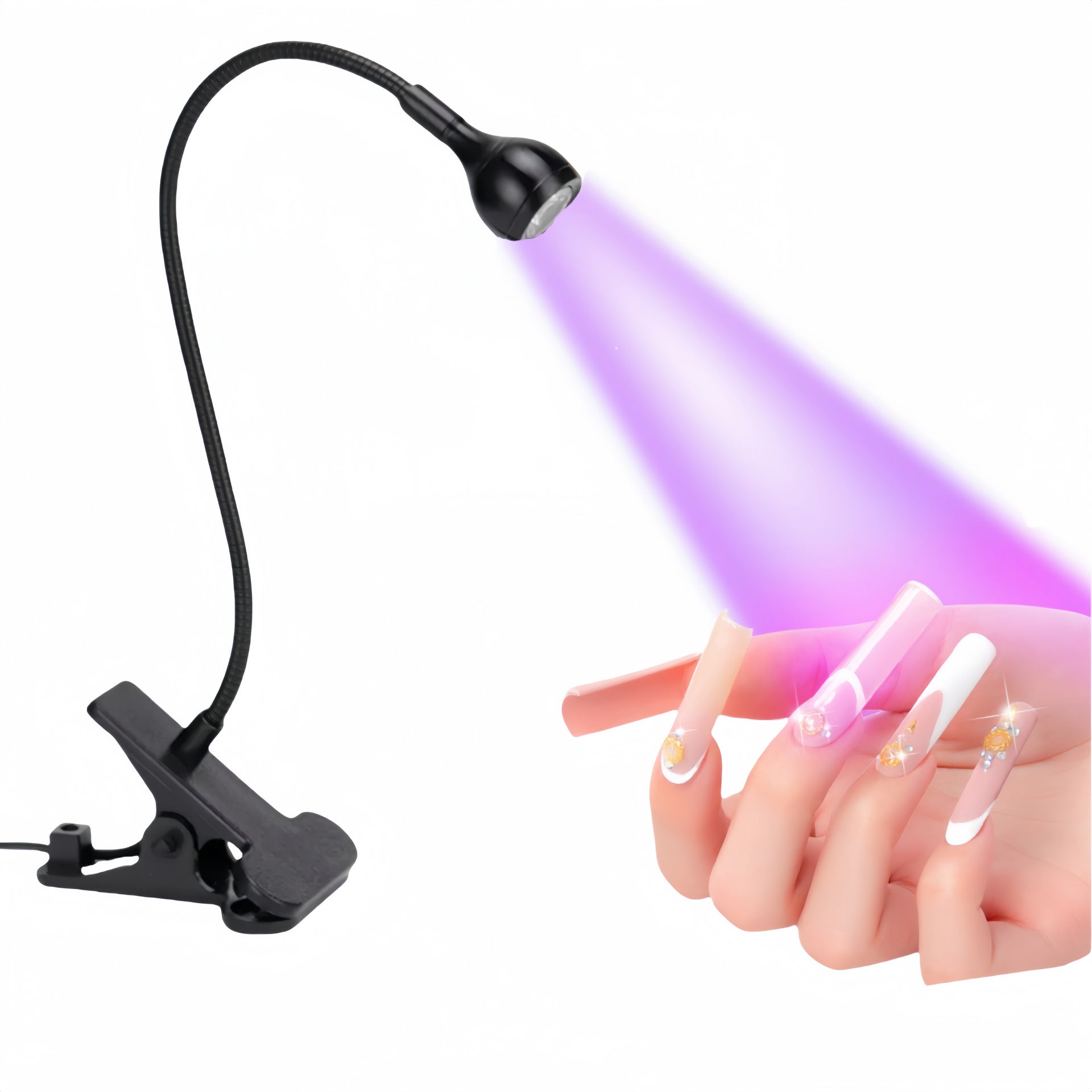 Lâmpada UV para unhas de gel, lâmpada LED tipo pescoço de ganso, luz de cura flash, luz UV para unhas de gel - 3W, preta - 2