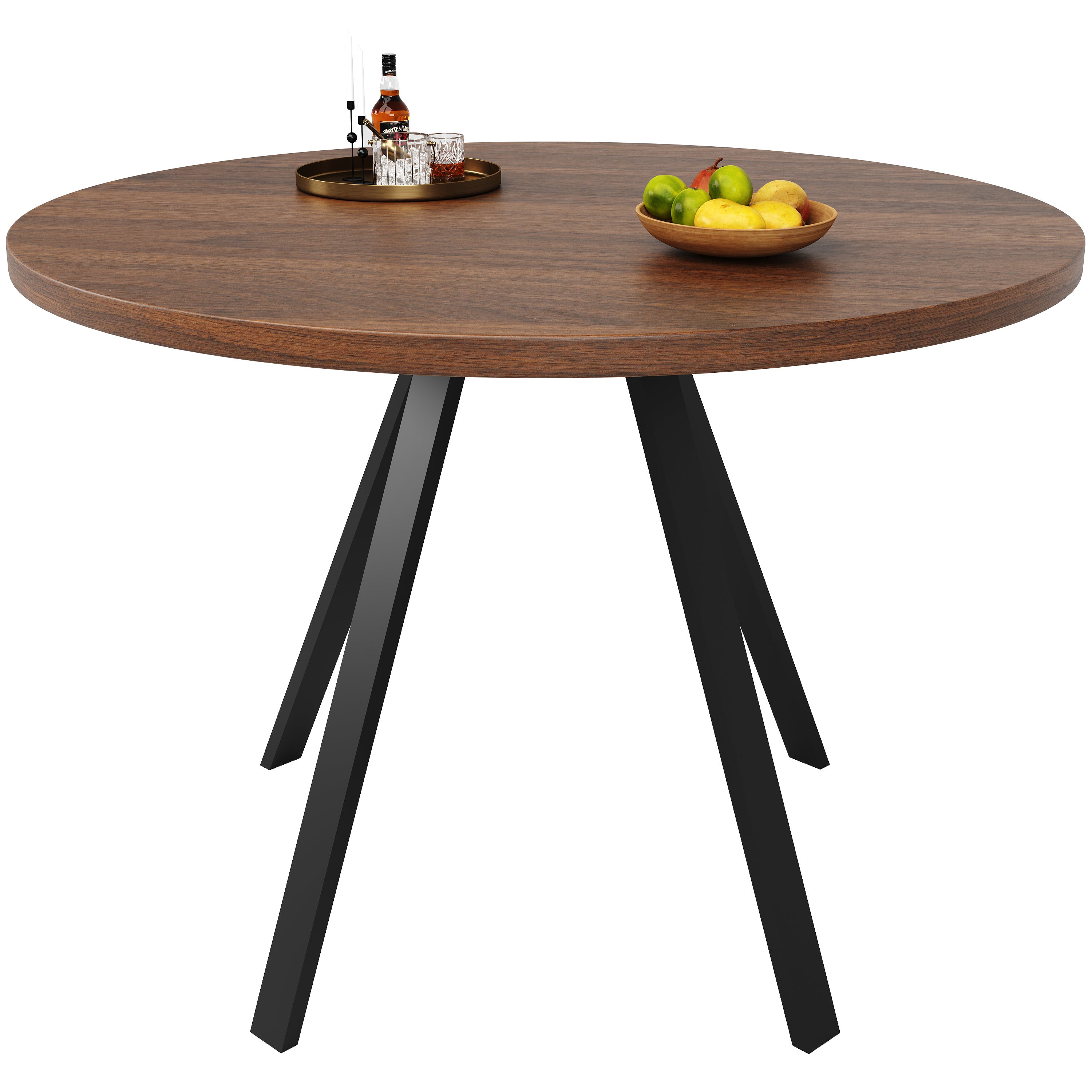 Okrągły stół jadalny dla 4-6 osób - 80 x 80 x 75 cm - MDF i nogi metalowe - Kolor orzechowy - 7