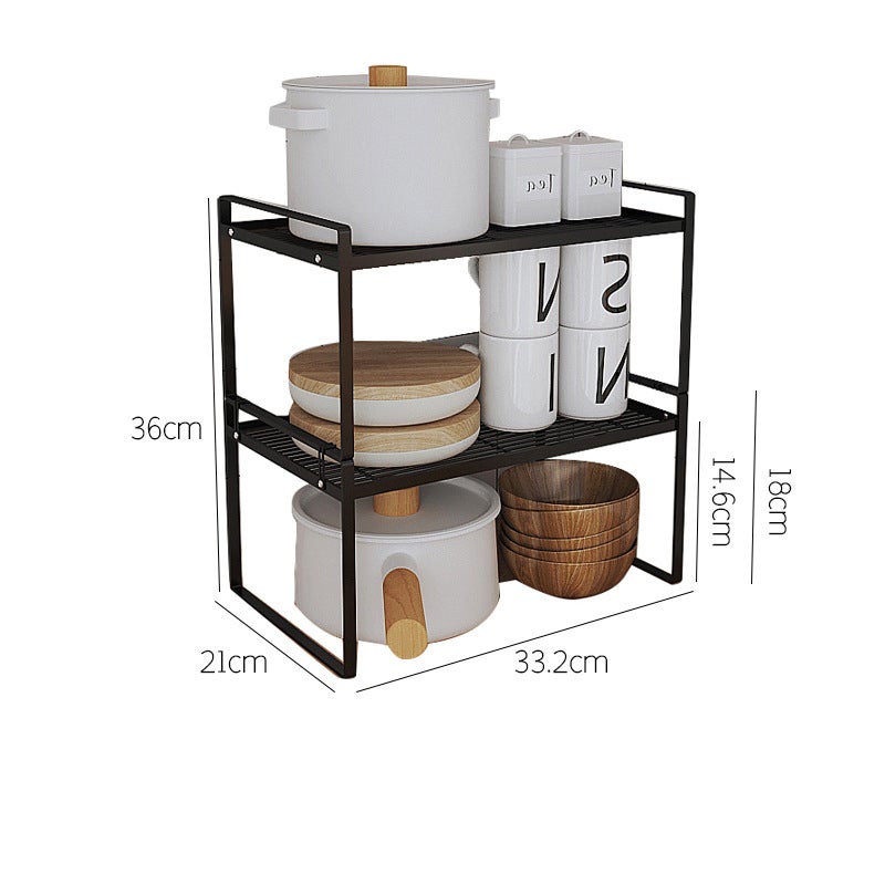 Étagère de cuisine compacte à deux niveaux, en acier carbone, noire, solide et durable, idéale pour un rangement efficace, 32x21x36,8 cm. - 2