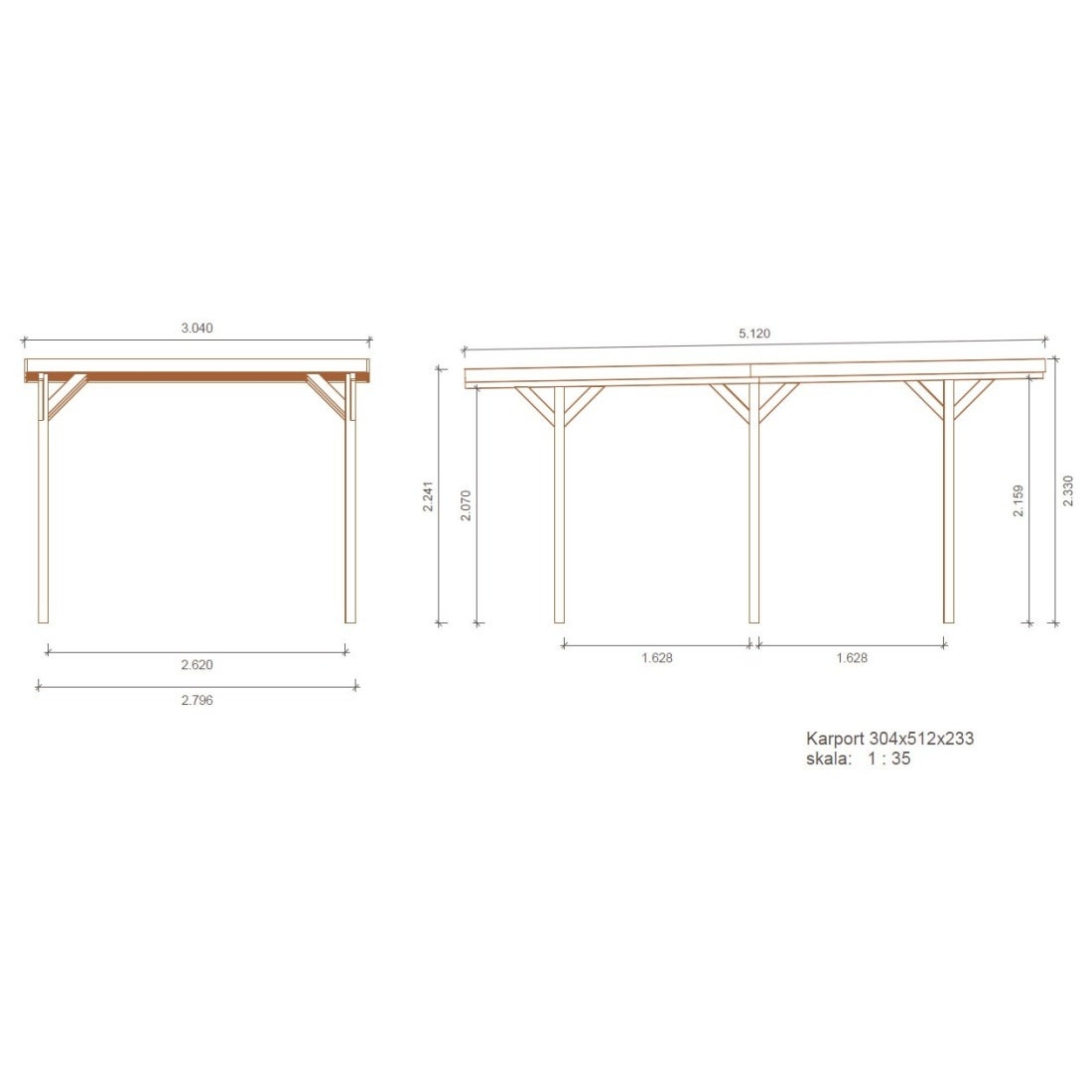 Carport, abri de voiture 3.04x5.12 m - 15.57 m2 - CAR16 - ALTANKA - 2