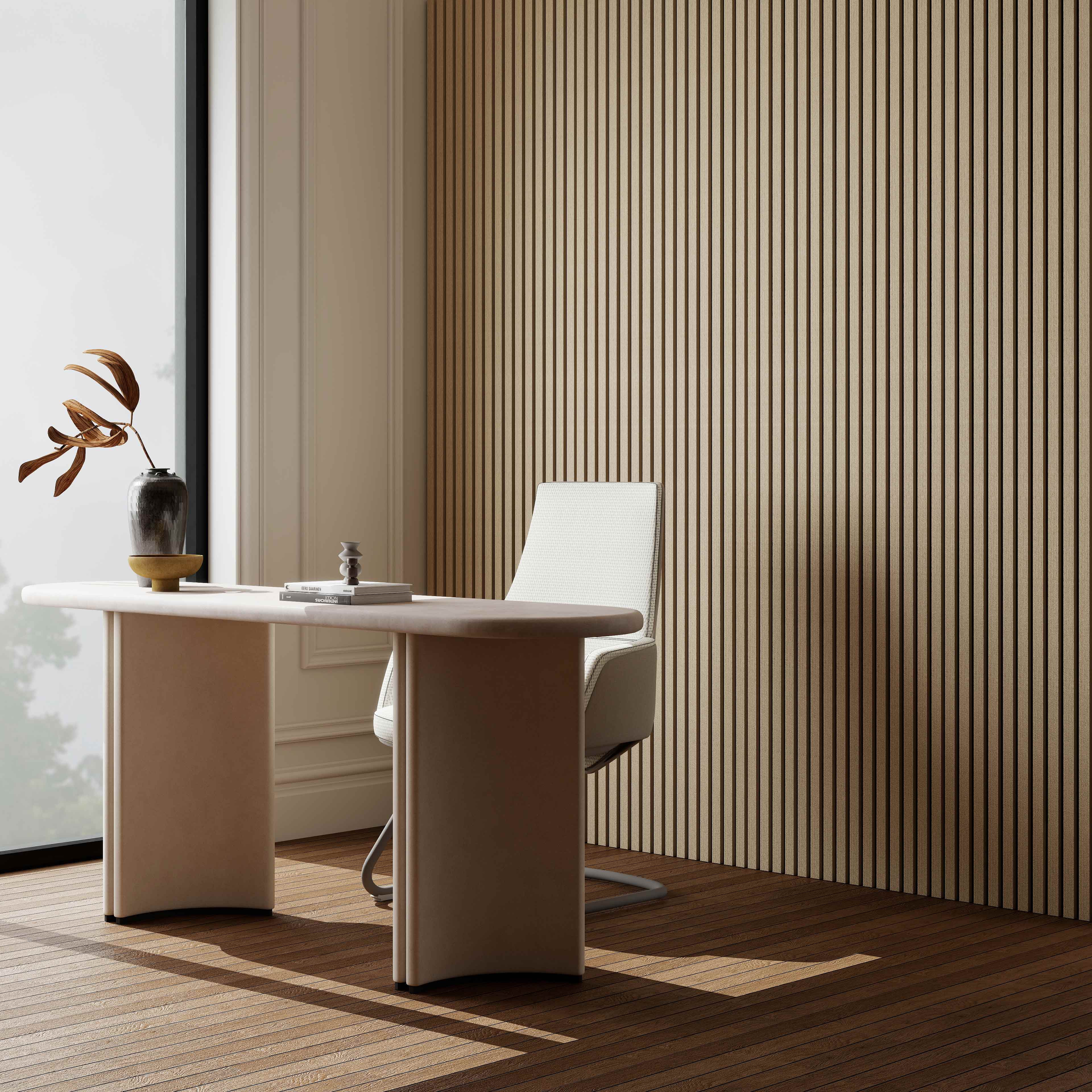 Lot de 3 Panneaux Muraux Décoratifs Acoustiques Bois MDF 260x30cm Chêne blanc AntiBruit, Facile à Poser - 2