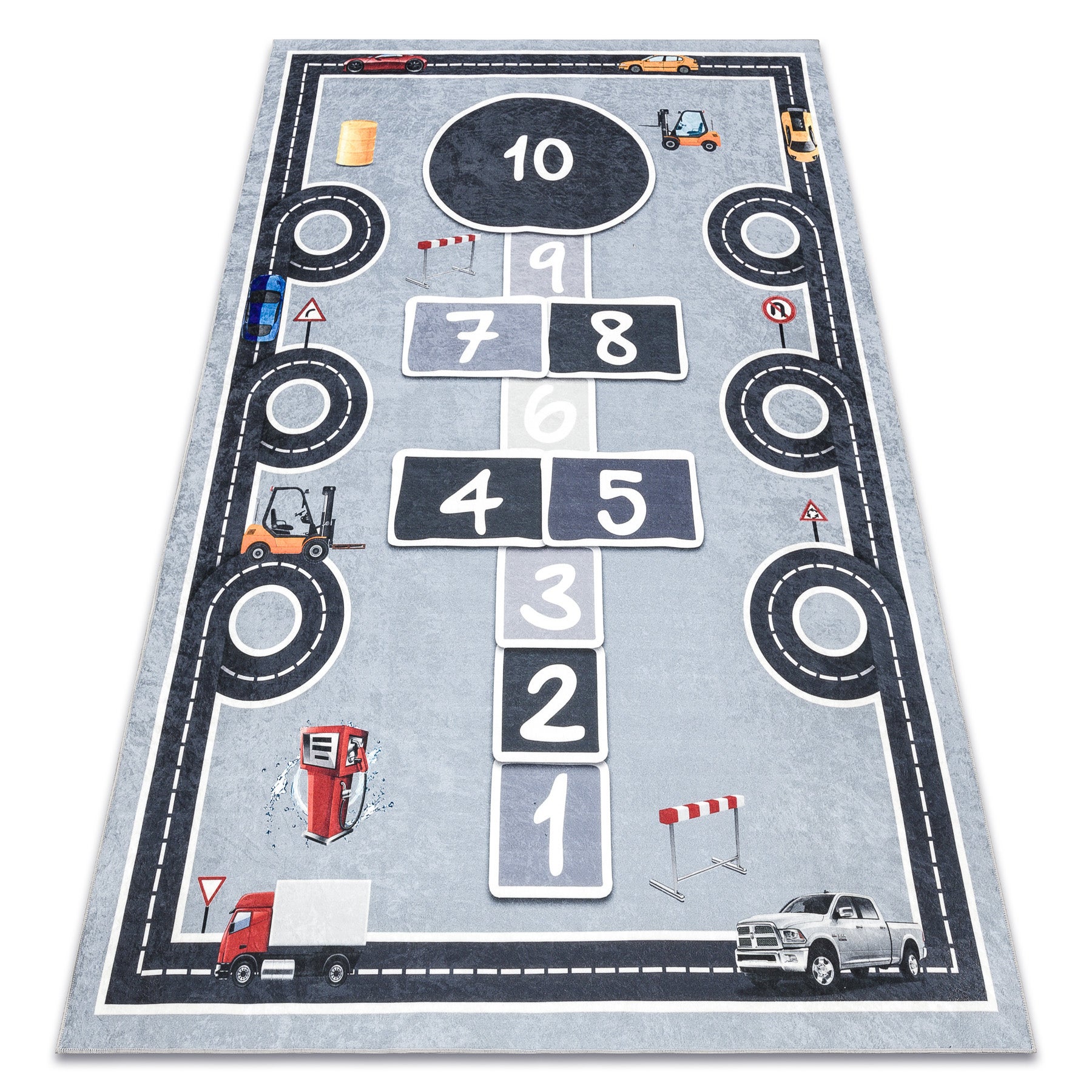 Bambino 2279 alfombra de lavado calles, rayuela, números para niños antideslizante - gris 160x220 cm
