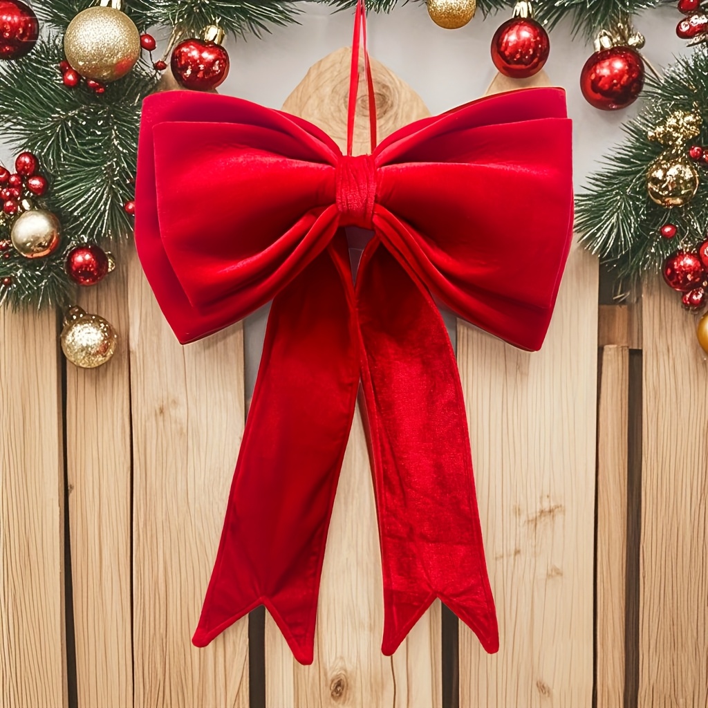 Grande fiocco di velluto rosso per albero di Natale, decorazione da appendere per matrimoni, Natale, ornamento natalizio, fiocco gigante di Natale - 9