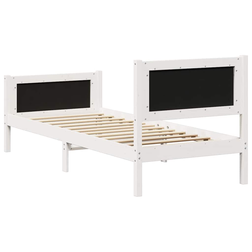 Cadre de lit en bois massif de pin blanc et gris clair pour la chambre, 75 × 190 cm - 7