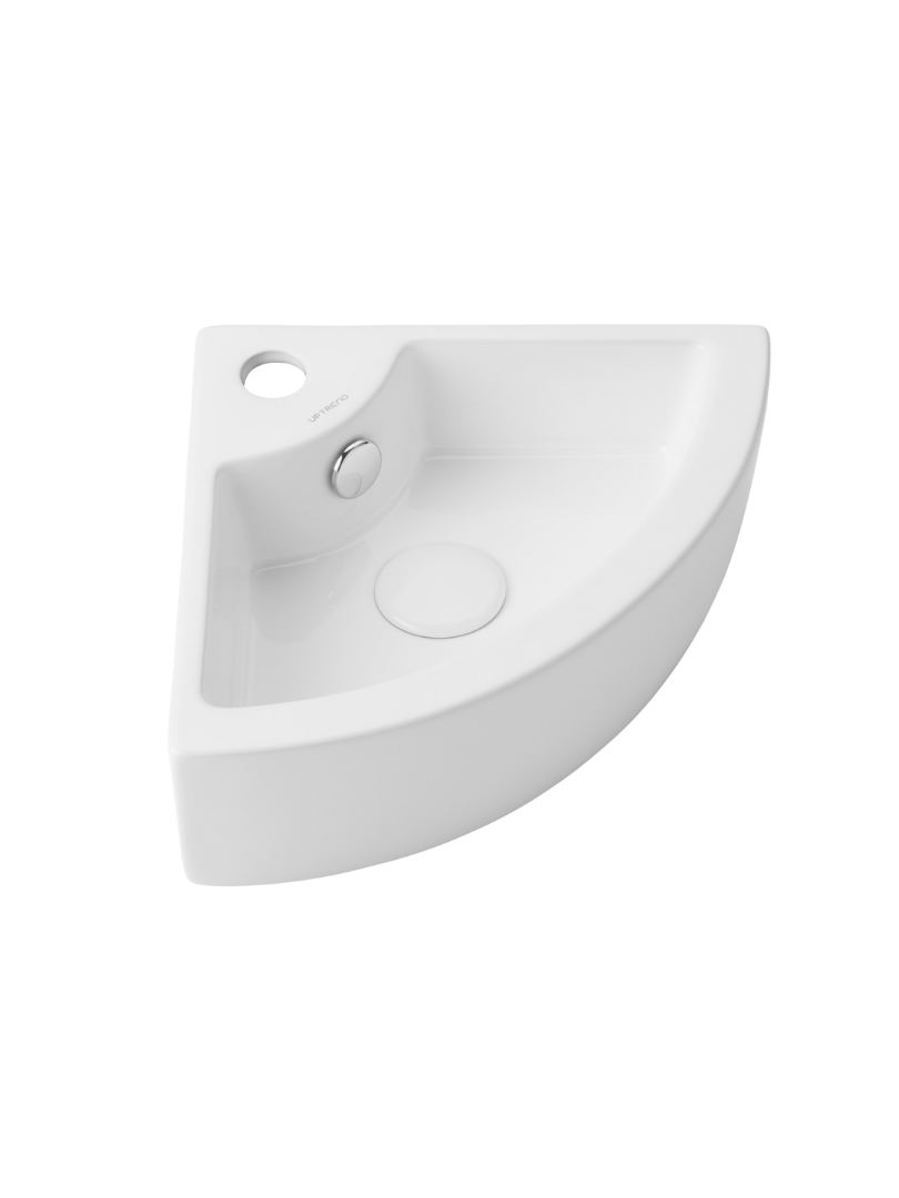 Umywalka ścienna-narożna Uptrend CHERRY L biały połysk, z otworem na baterię oraz przelewem 1 szt.