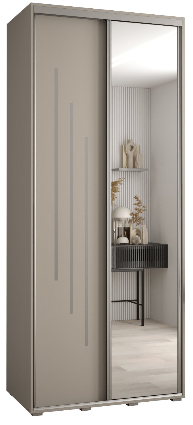 Szafa przesuwna z lustrem wysoka Dakota 9 110 x 45 x 235,2 cm kaszmir + u. Srebrny - Abiks Meble