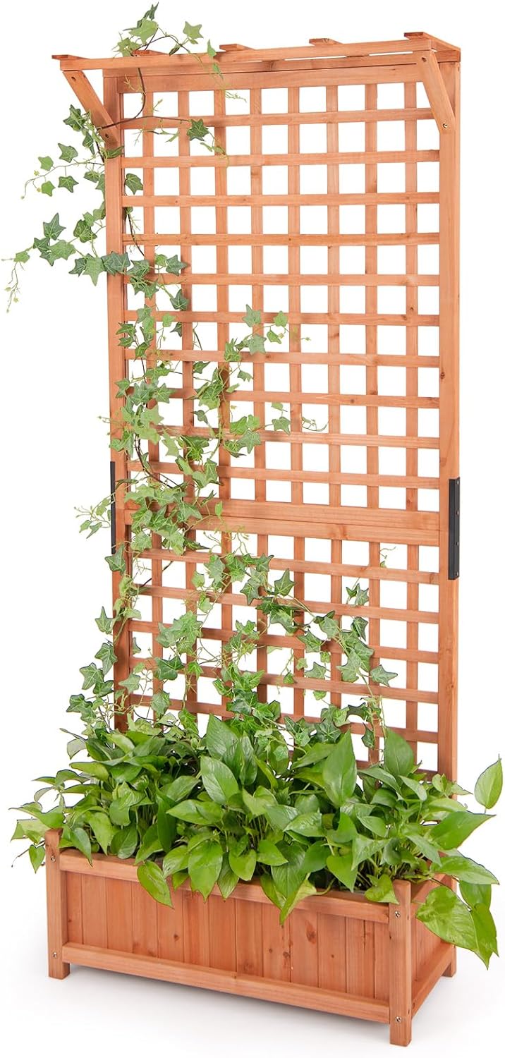 Jardinire avec Treillis 183cm en Bois, pour Plantes Grimpantes, Bac   Fleurs avec Trou de Drainage, 75x33x183CM | Leroy Merlin