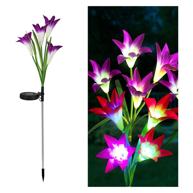 Zestaw 2 lamp solarnych zewnętrznych, lampy solarne LED Lily ze zmianą koloru, duży kwiat i panel słoneczny do dekoracji ogrodu