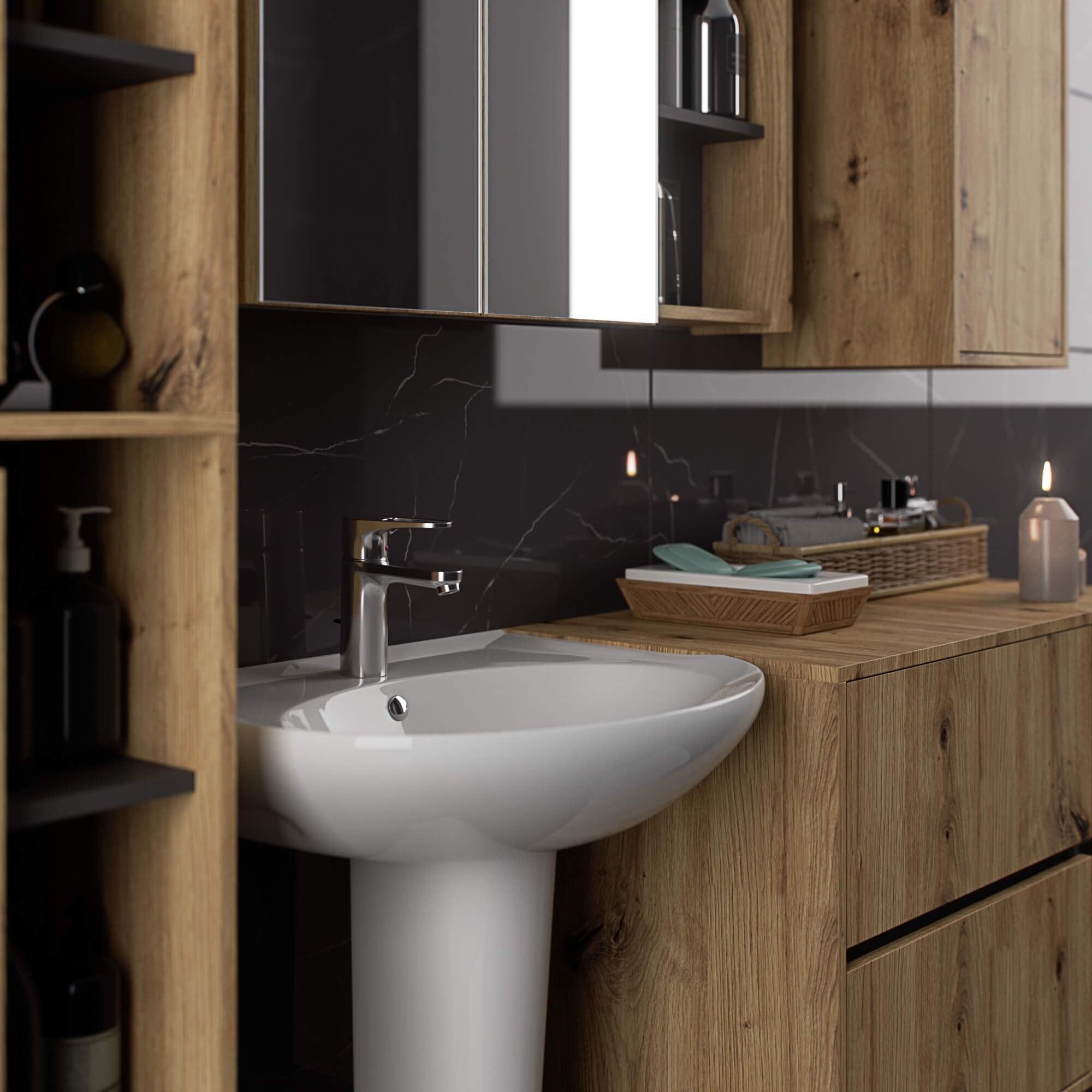 Mobile da bagno, rovere artigianale/grigio grafite, 90 x 60 x 45,5 cm - 7