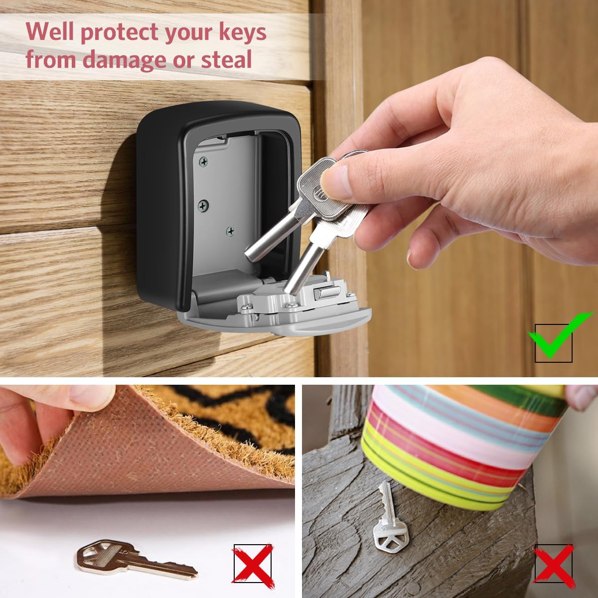 Boîte à clés portable avec serrure à combinaison, pour cacher une clé à