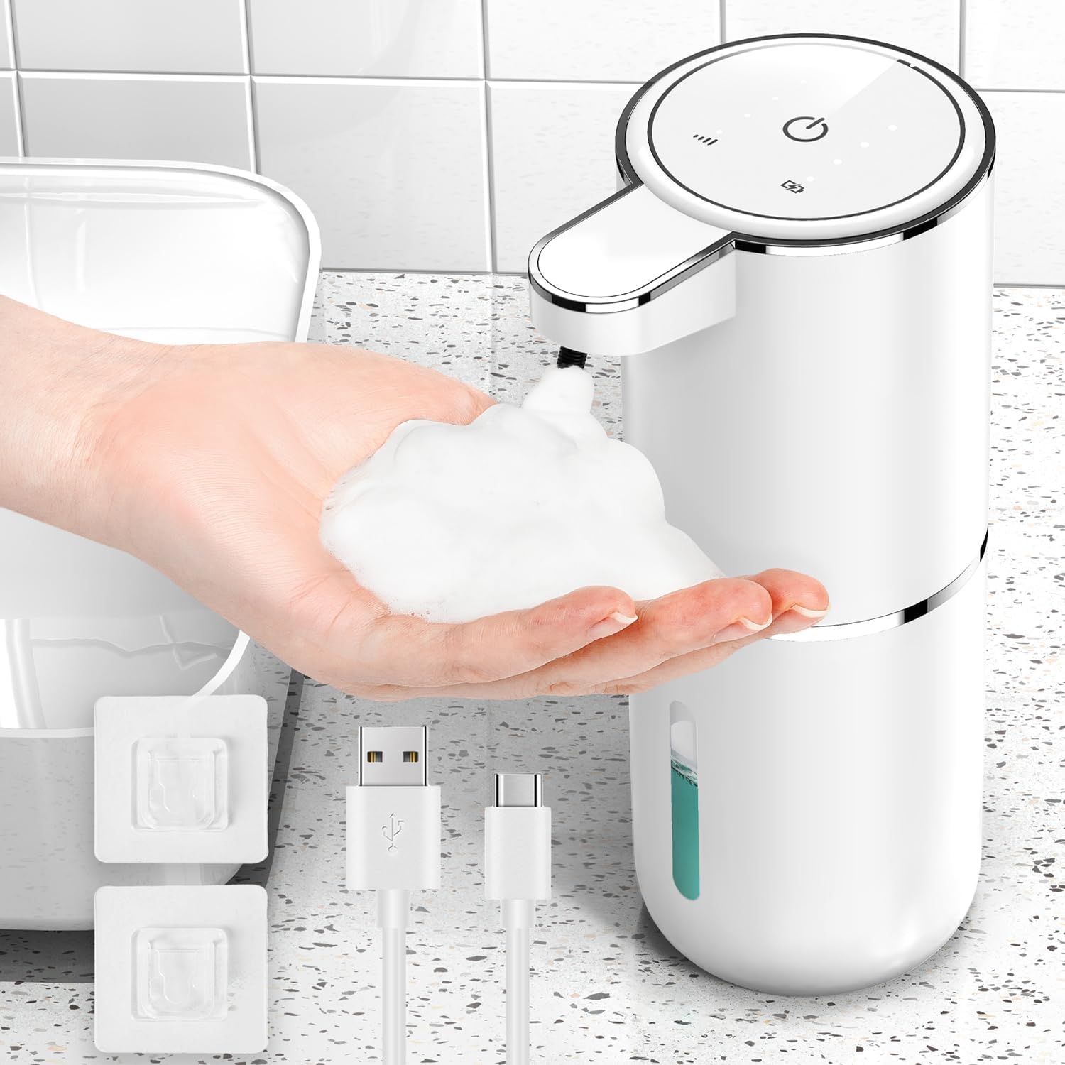 Automatyczny dozownik do mydła, 380 ml, z czujnikiem, ładowanie USB, wodoodporny IPX5, typ piankowy
