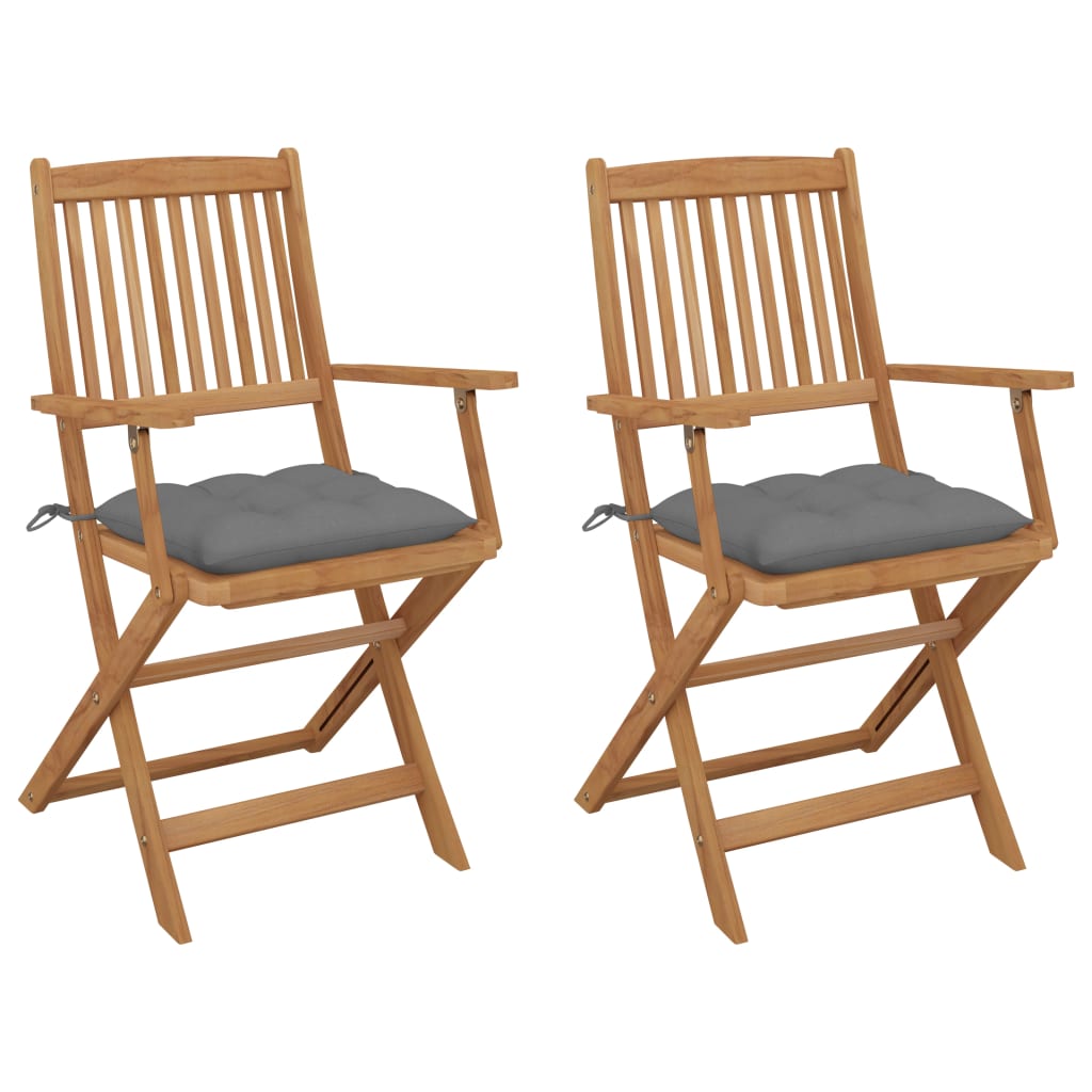 Chaises pliables de jardin 2 pcs avec coussins Bois d'acacia - 2