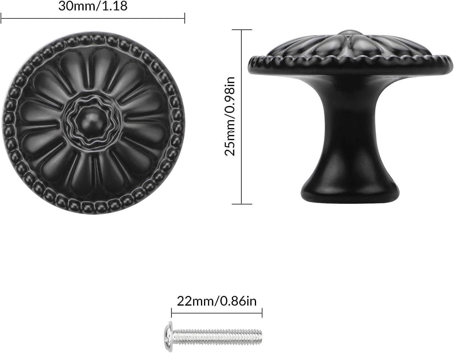 20 Pomelli Per Mobili Vintage Nero - Maniglie Cassetti Rotonde Con Viti Per Armadi E Credenze - Foto 2
