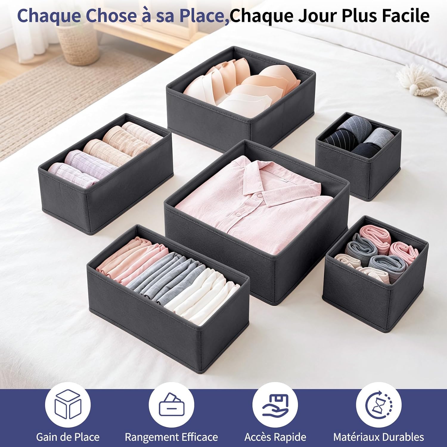 Lot de 8 Organisateur Tiroir Vetement Rangement Vetement Dressing ...