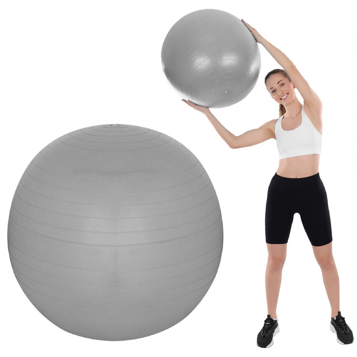 Piłka gimnastyczna do ćwiczeń fitness 65 cm antiburst z pompką szara