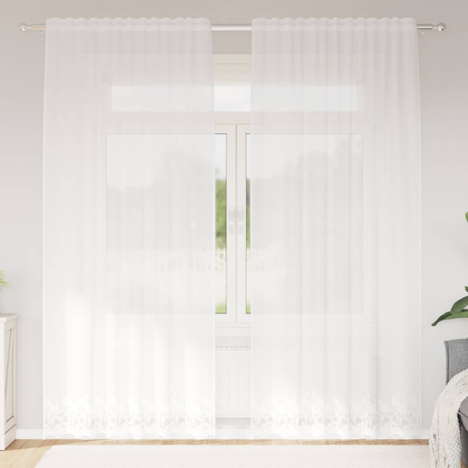 Firanka Koronkowa z zasłonami Biały 200 x 150 cm Poliester vidaXL