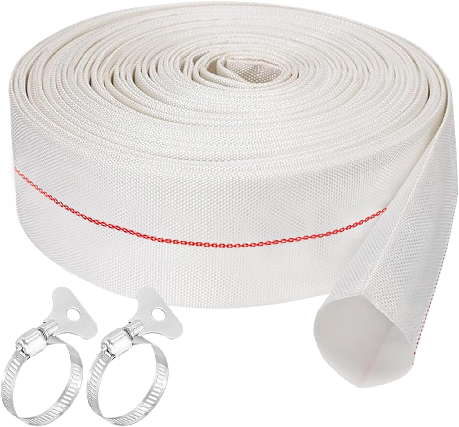 Tuyau Plat Tissé 10m - Diamètre 32mm Avec 2 Colliers Inox - Pour Pompe, Jardin, Irrigation Et Usage Industriel