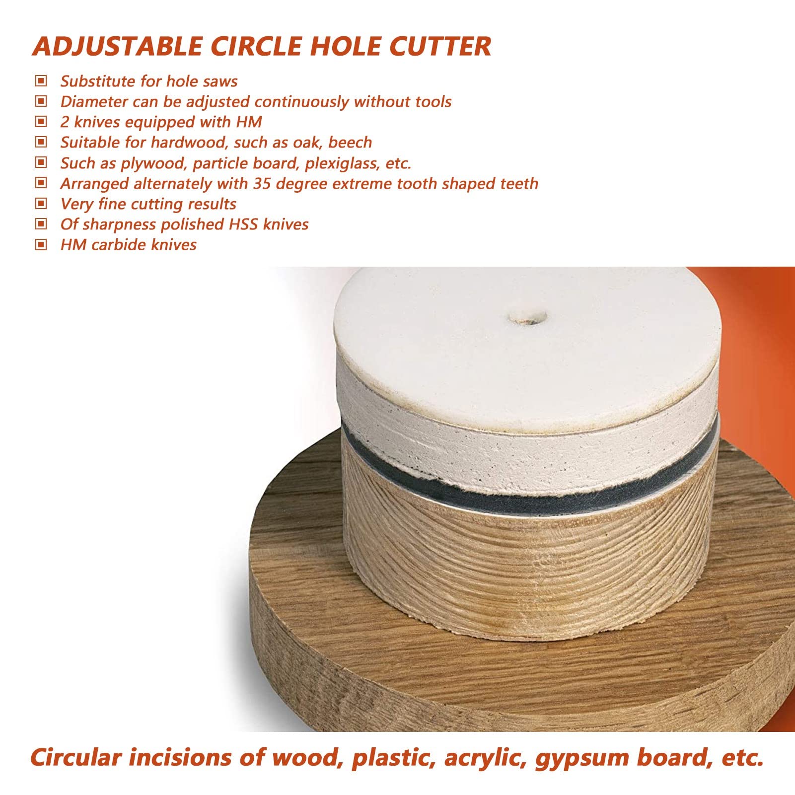 Kit de scie cloche circulaire réglable, foret à bois, coupe ronde, outils de bricolage pour le travail du bois (40-300 mm) - 5