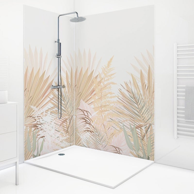 Panneaux douche PVC x2 (profilés inclus) - Motif végétal - Beige - Gaïa - 90x220 & 120x220 cm - 2
