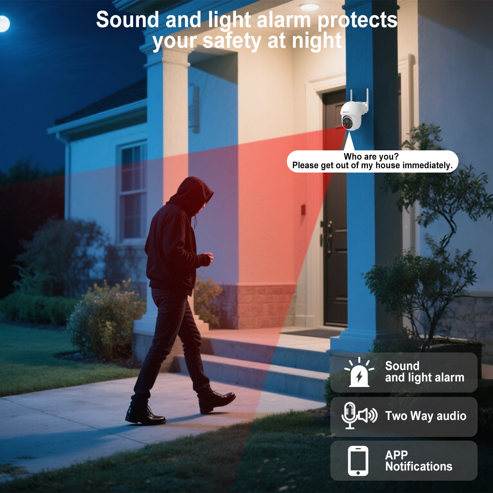 Caméra de surveillance sans fil WiFi extérieure solaire 4MP panoramique 360°, détection PIR, audio bidirectionnel-ZOOHI - 9
