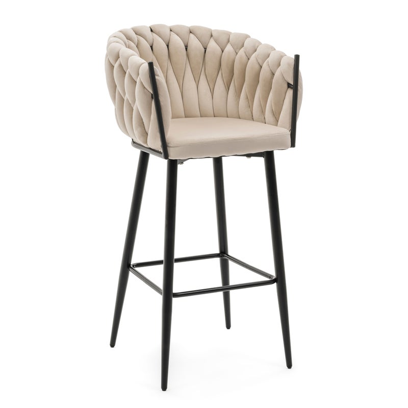 Hoker tapicerowany welurowy do salonu jadalni pleciony LATINA beżowy