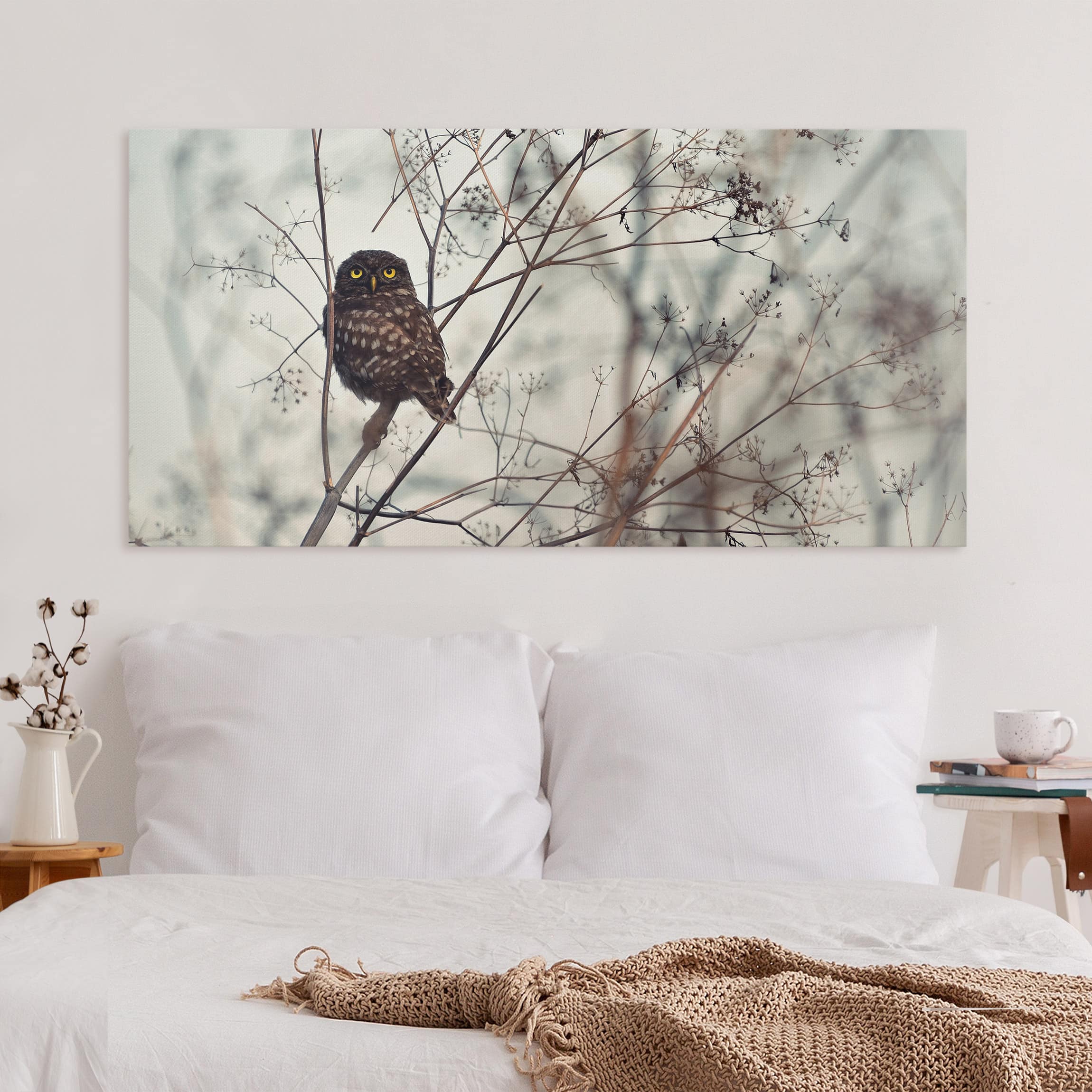 Lienzo cuadro en lienzo bastidor impresion en lienzo beige animales búho 334 cuarto de baño cocina dormitorio salón pasillo 80 x 40 cm