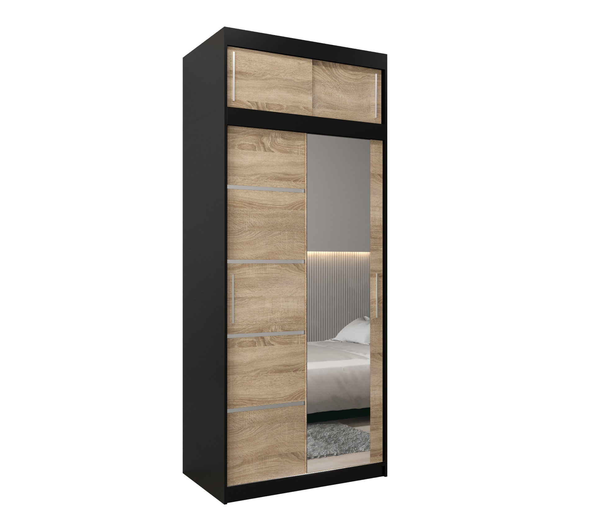 Szafa przesuwna z nadstawką garderoba Verona 2 100 x 62 x 240 cm Czarny + Sonoma - Abiks Meble
