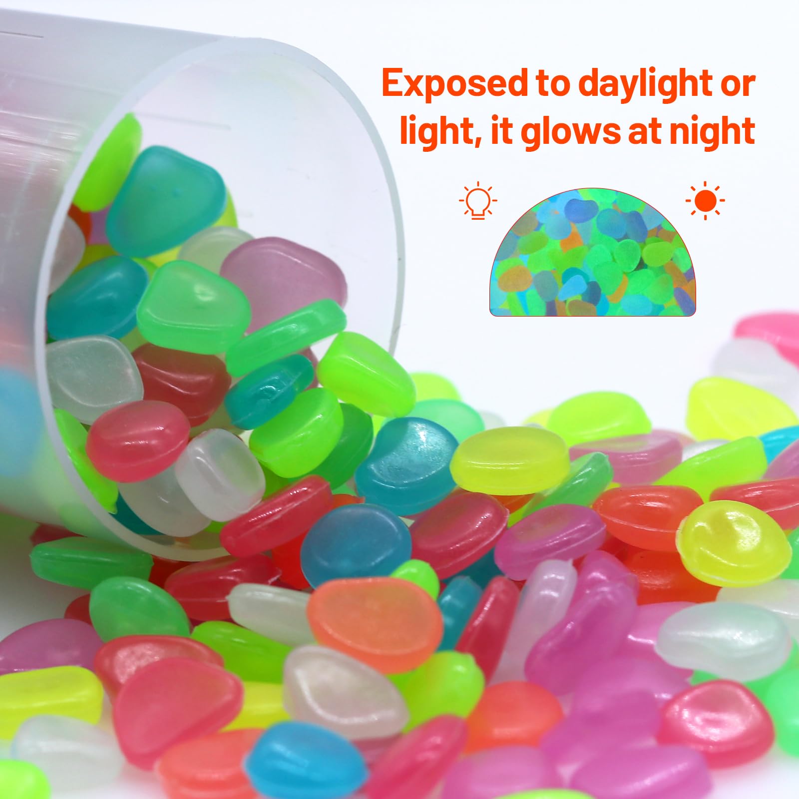 500 Pierres Lumineuse Galets Brillants Décoratifs Galet Lumineux Cailloux Phosphorescent Artificiels Pierres Fluorescentes qui Brillent Dans le Noir - 4