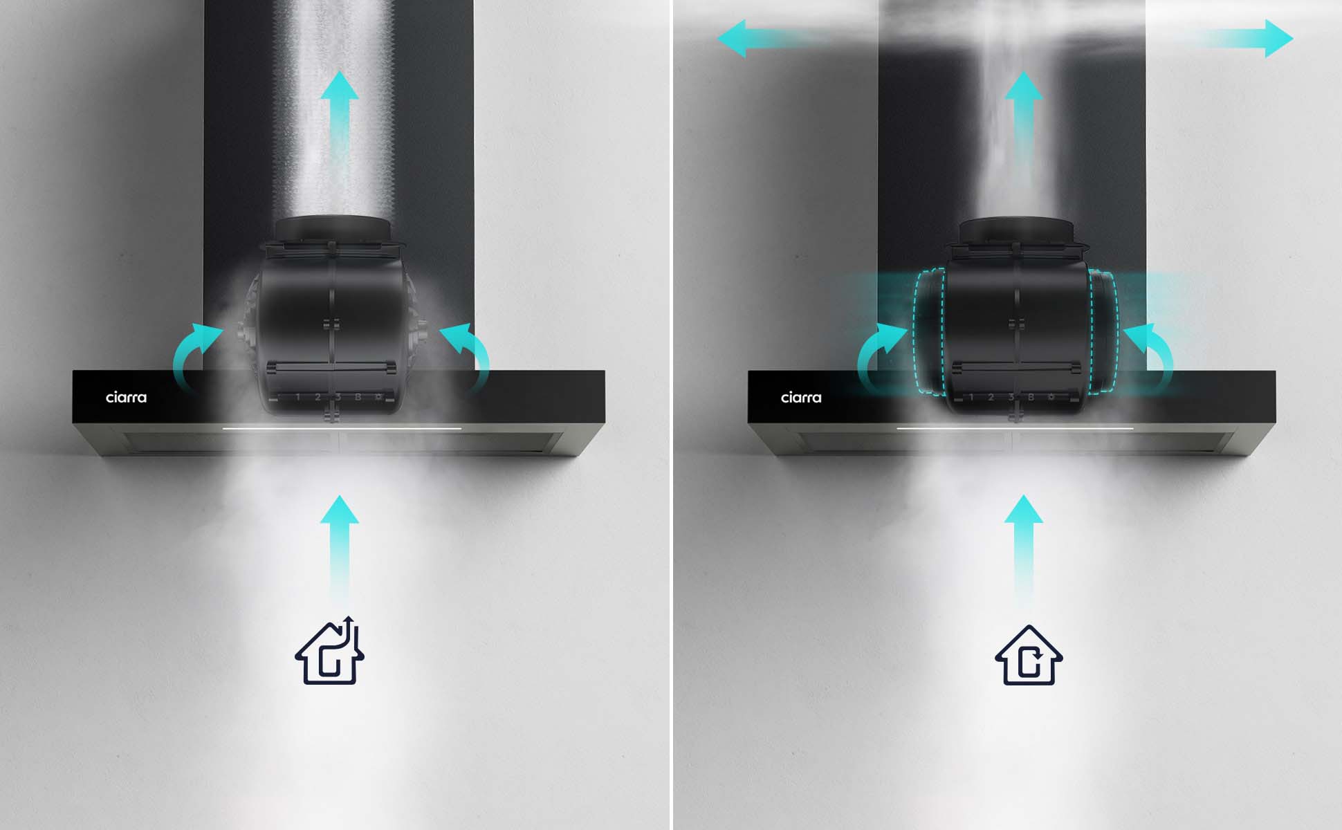 CIARRA Hotte Murale 60cm 650m3/h A+++ Tactile et APP Contrôle 4 Vitesses Booster Filtre à charbon inclus Noir CD6102B - 7