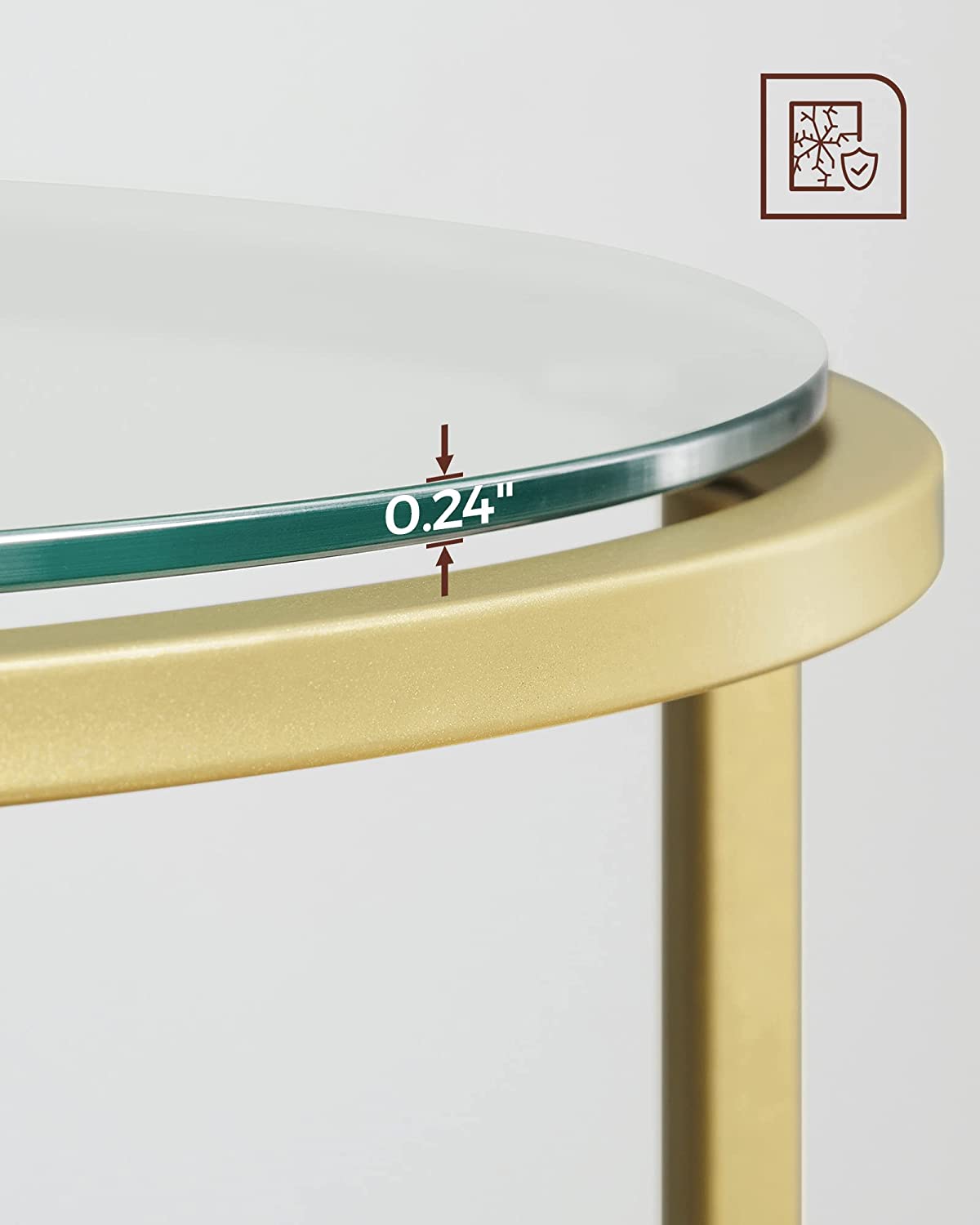 Bout de canapé Ronde, Dessus En Verre Trempé, Cadre En Métal, 50 x 55 cm (Ø x H), Doré - 4