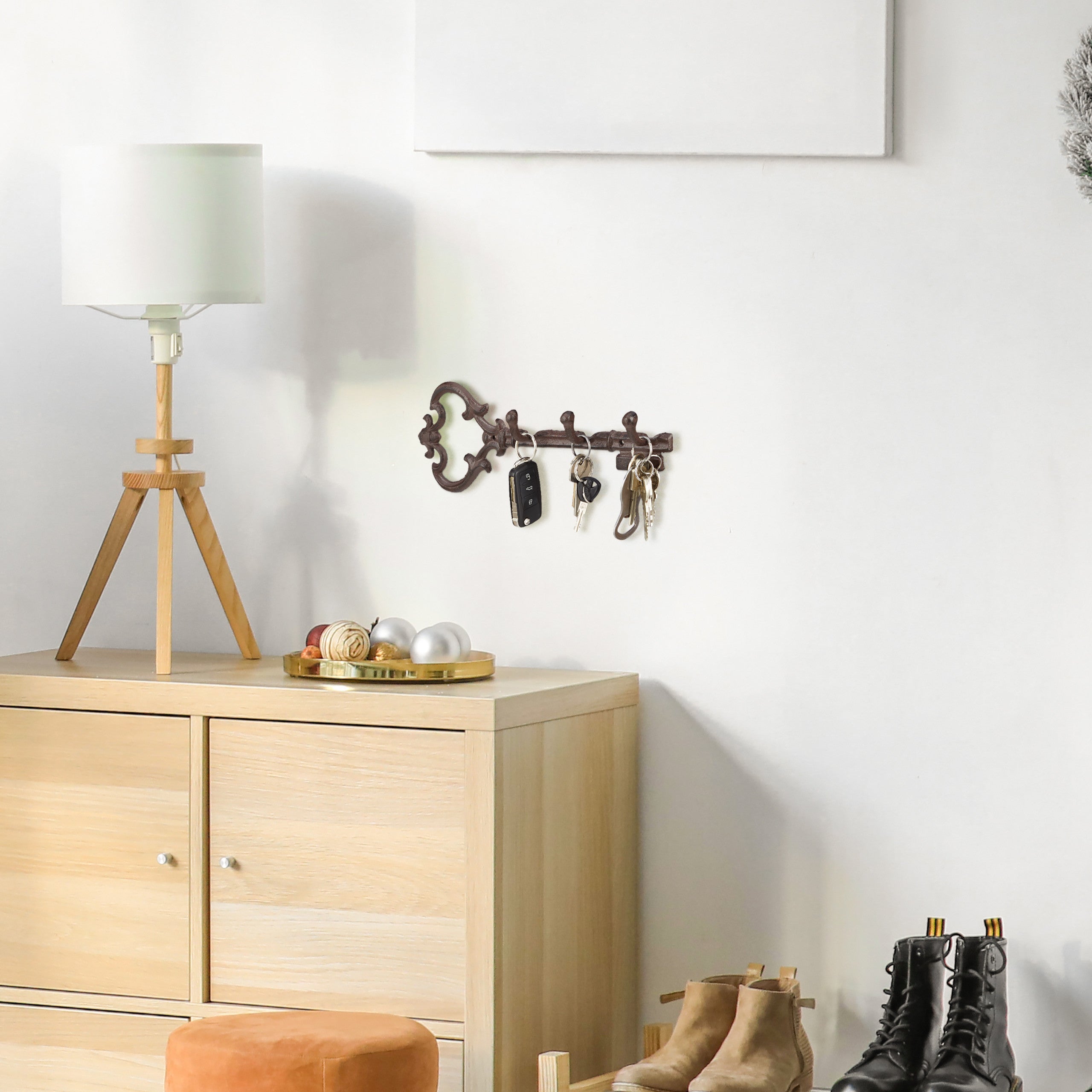 5x suporte para chaves, 3 ganchos, chave decorativa, retro, ferro fundido, 12,5x33x4,5 cm, castanho - 2