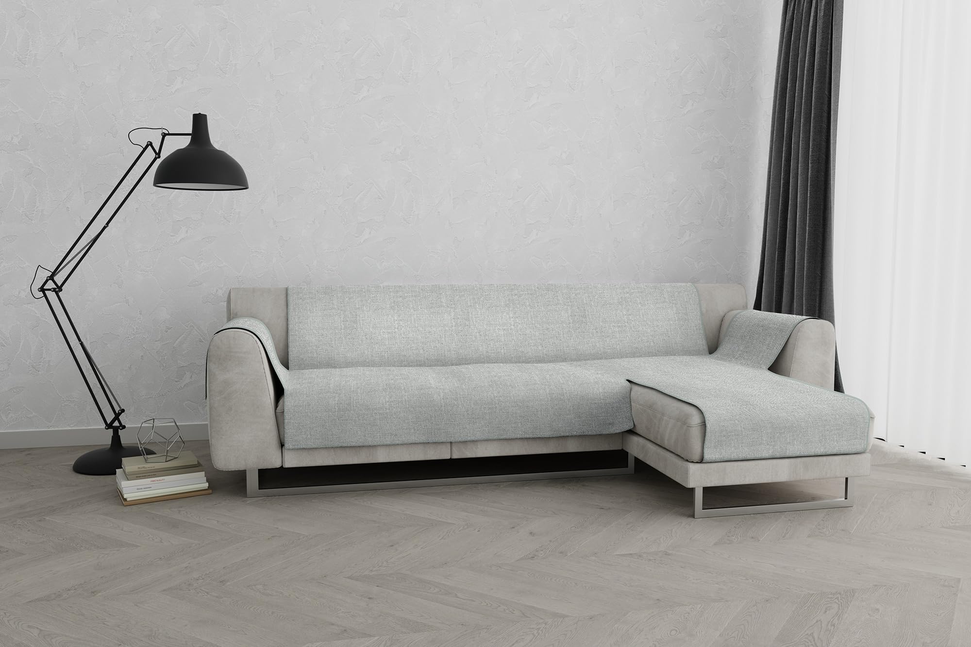 Italian Bed Linen COMFORT Copridivano Antiscivolo in poliestere, penisola destra, Grigio Chiaro, 190cm - 2