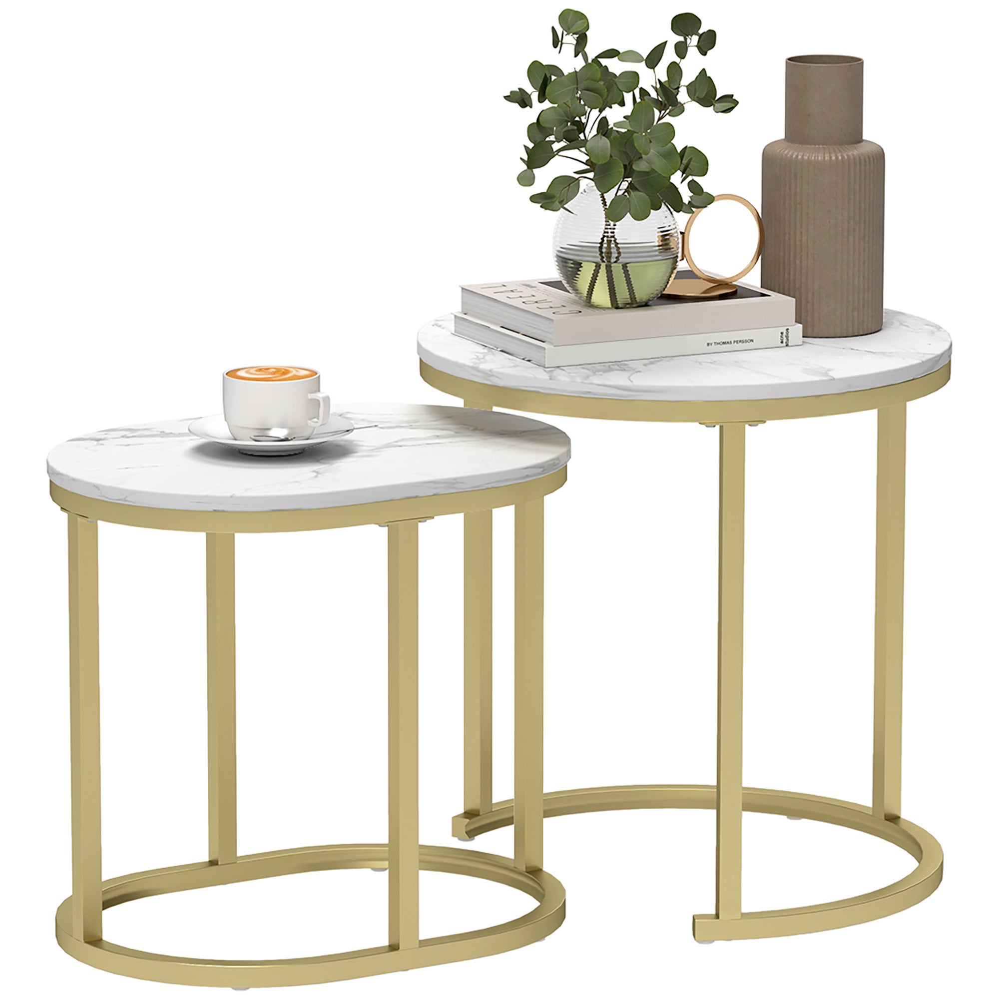 Lot De 2 Tables Basses Ovales - Style Nordique Blanc - Bois - Neuves