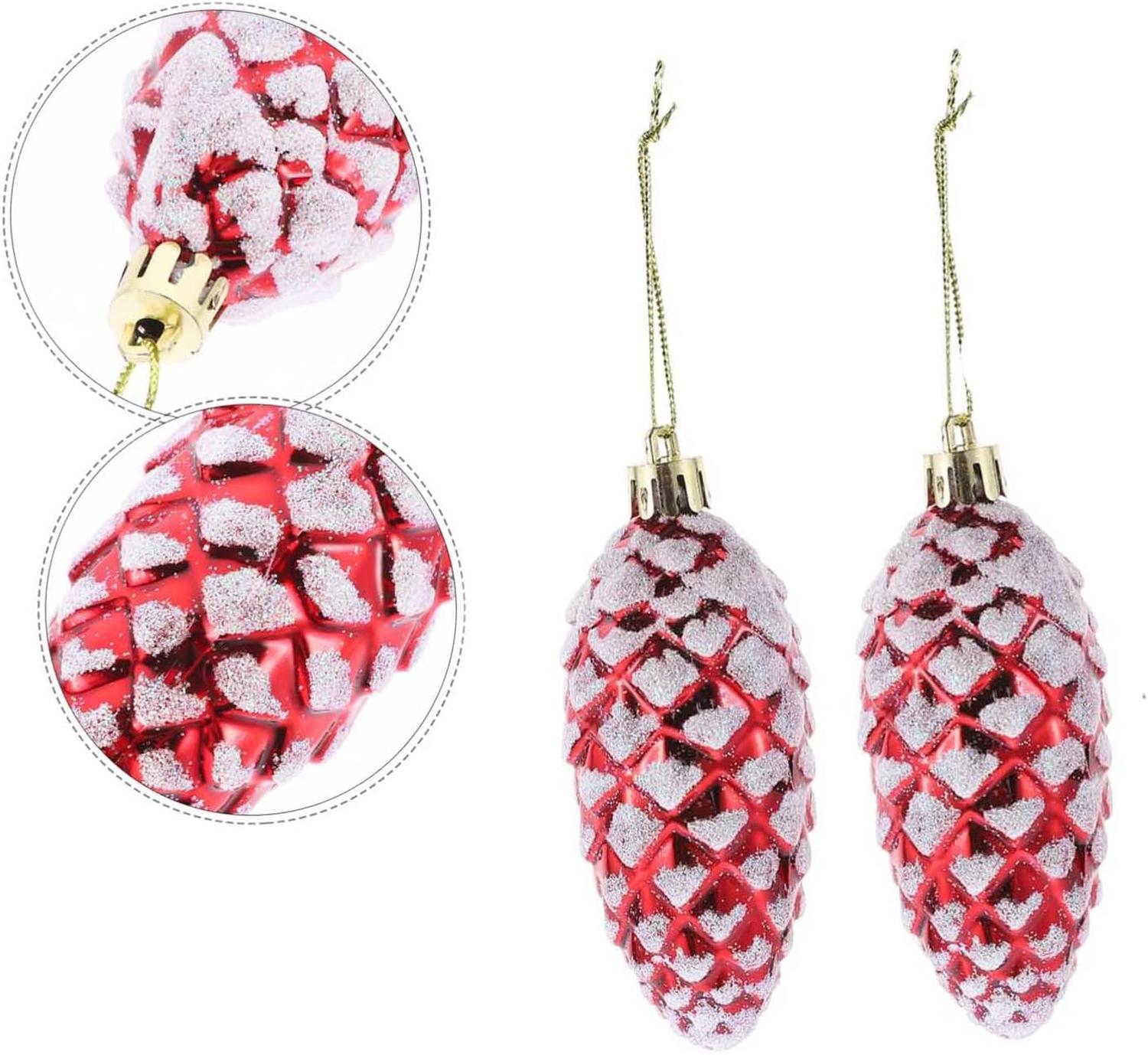 10 Pcs Grosses Boules de Noel Rouge à Paillettes - Pomme de Pin Sapin Noël - à Suspendre - Décoration Sapin de Noël (Rouge) - 3