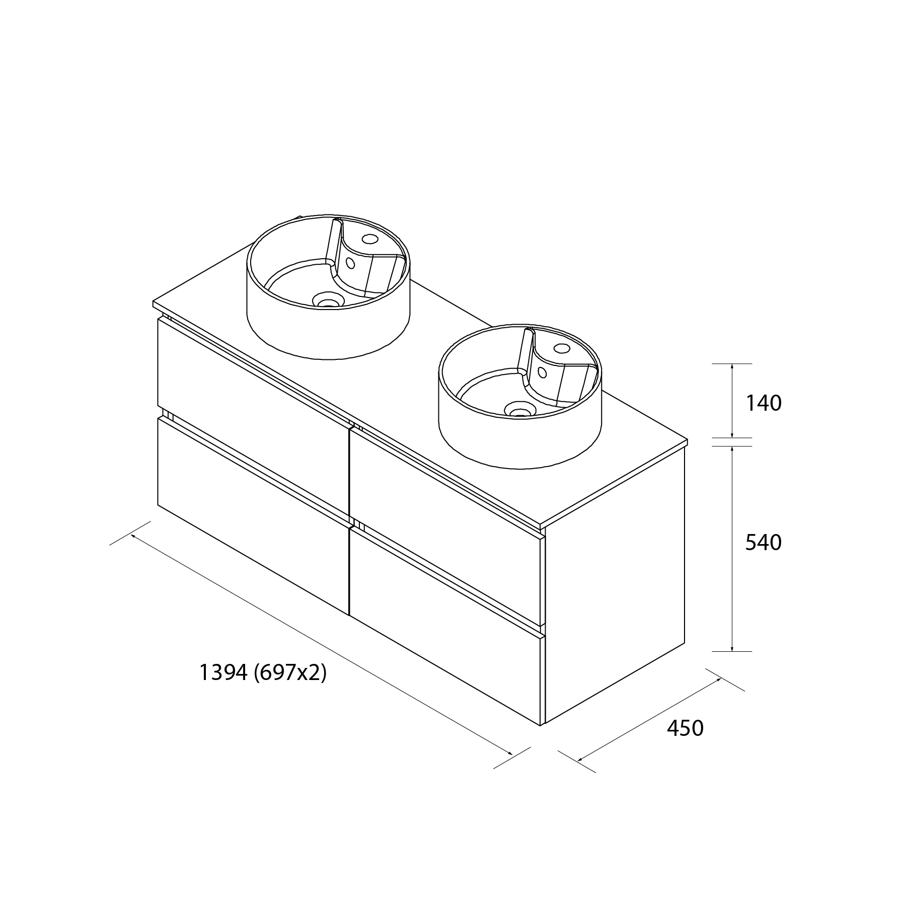 Meuble de salle de bain BEQUIA 140cm Noyer | Vasque à poser - 5
