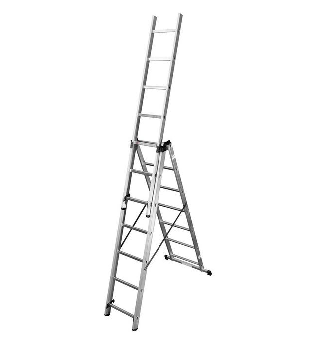 Echelle transformable 3 plans 3x7 échelons 4,2m/5,1m en aluminium Hailo Hobby