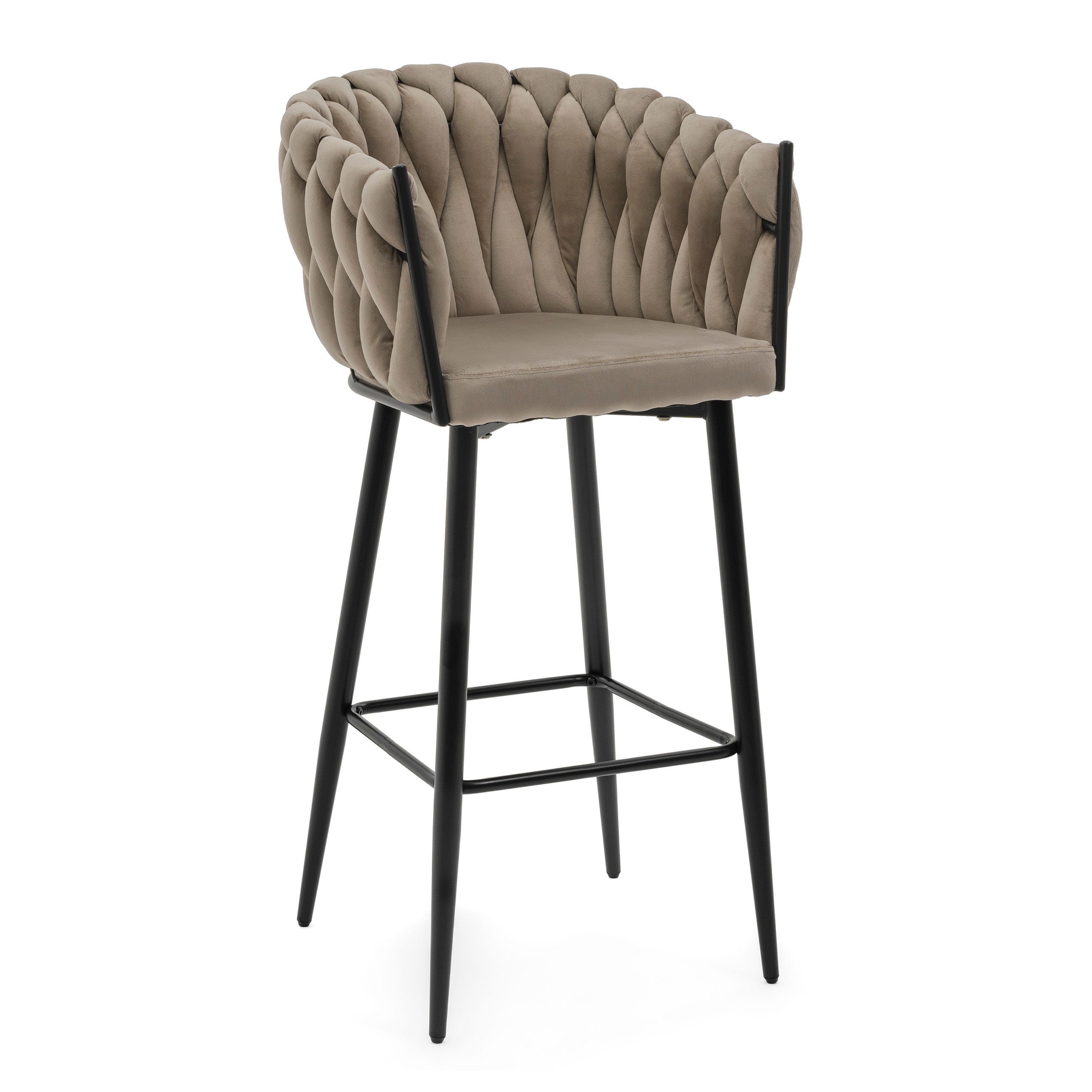 Hoker tapicerowany welurowy do salonu jadalni pleciony LATINA ciemnobeżowy