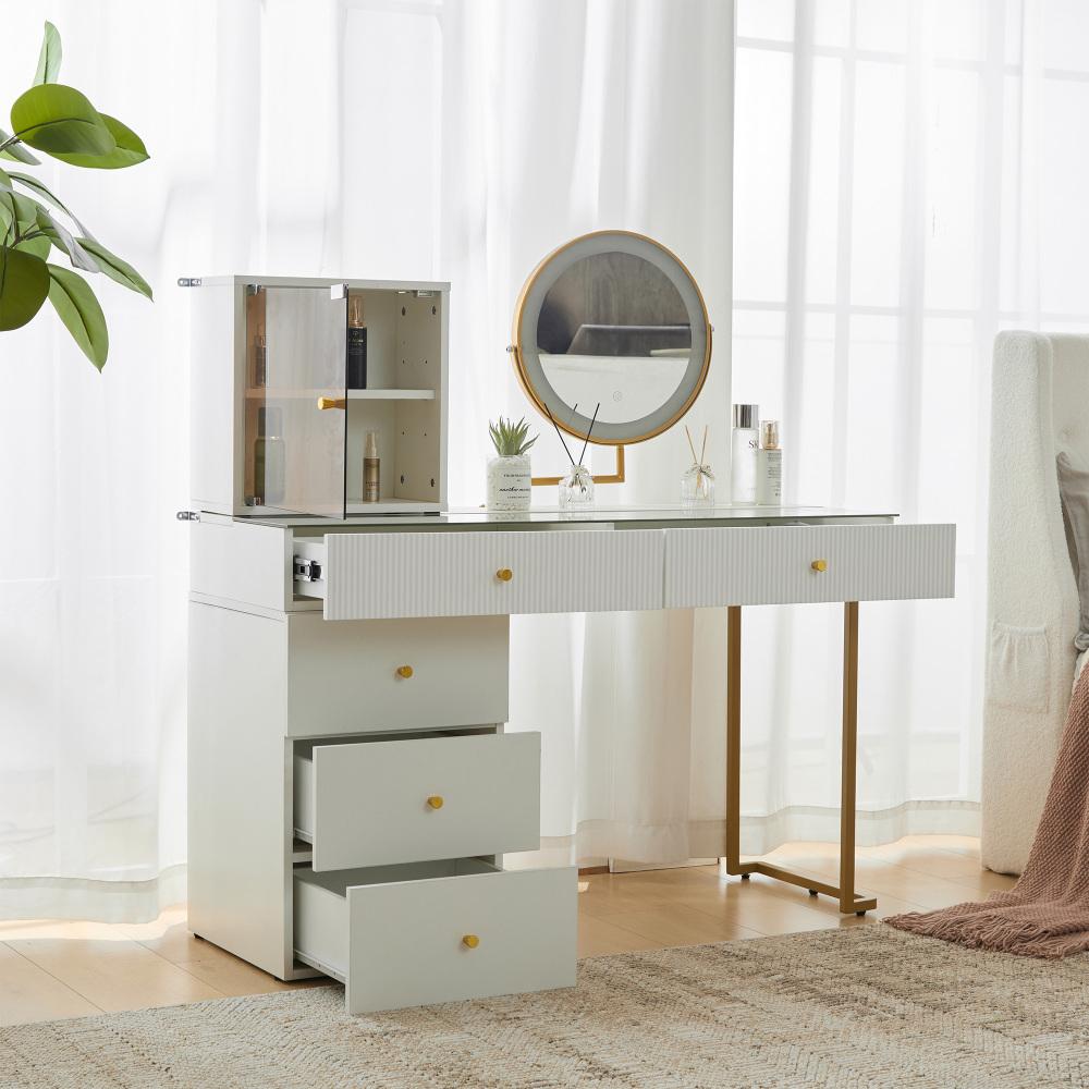 Coiffeuse avec miroir en MDF Blanc H. 115 x l. 45 x P. 120 cm - 4
