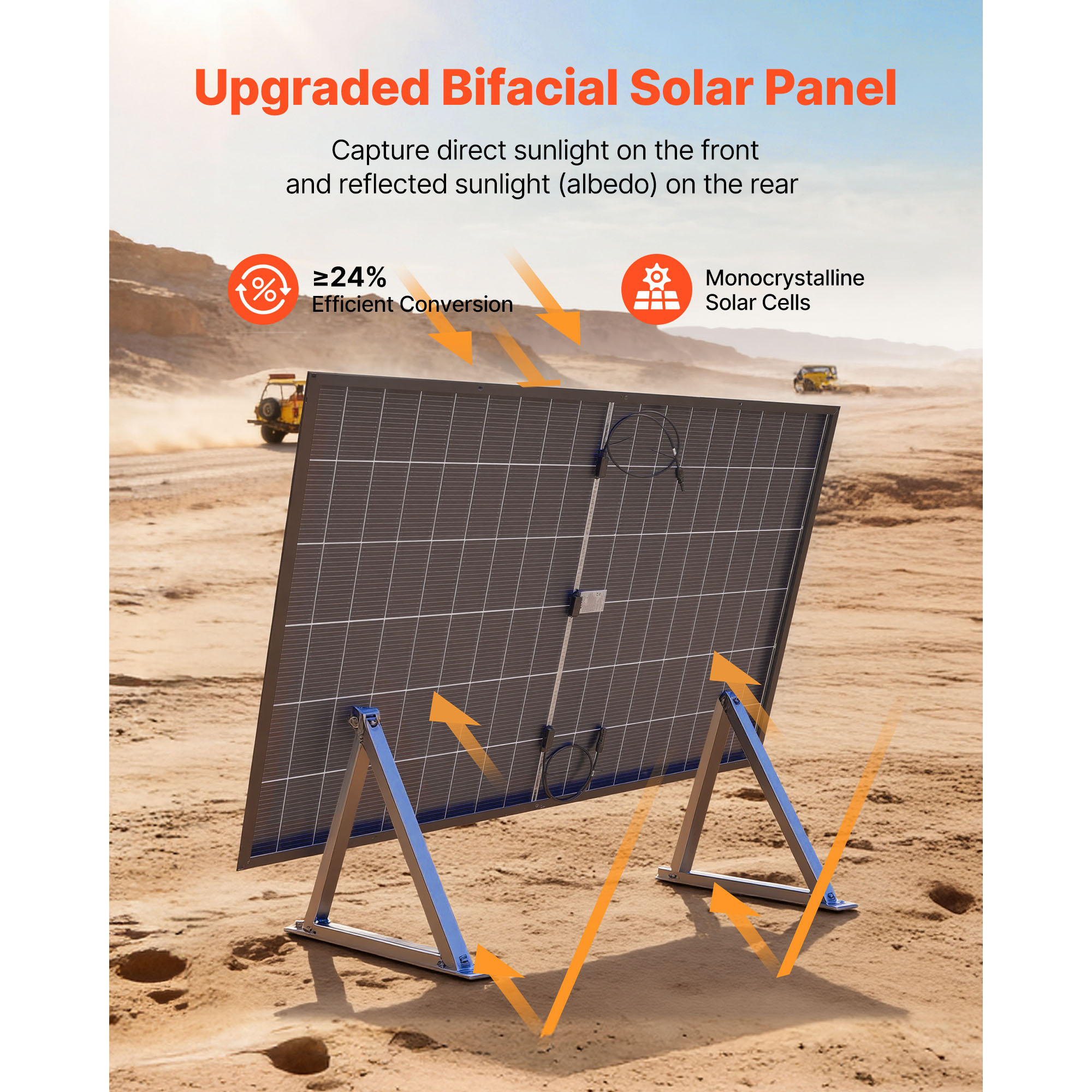 Panneau solaire SucceBuy monocristallin 400 W x 2, panneau photovoltaïque bifacial adapte aux toits plats, voitures, bateaux et camping-cars - 2