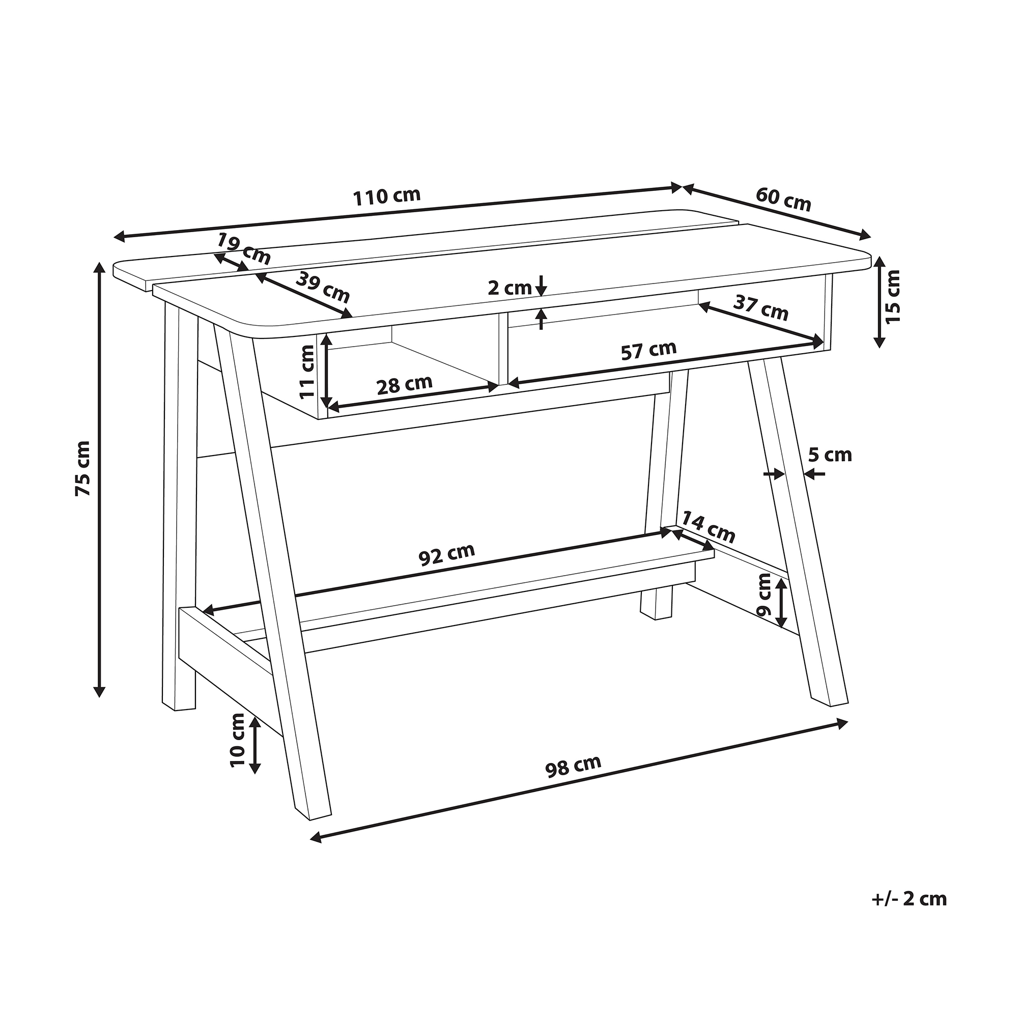 Scrivania JACKSON Bianco 110 cm 60 cm - 3