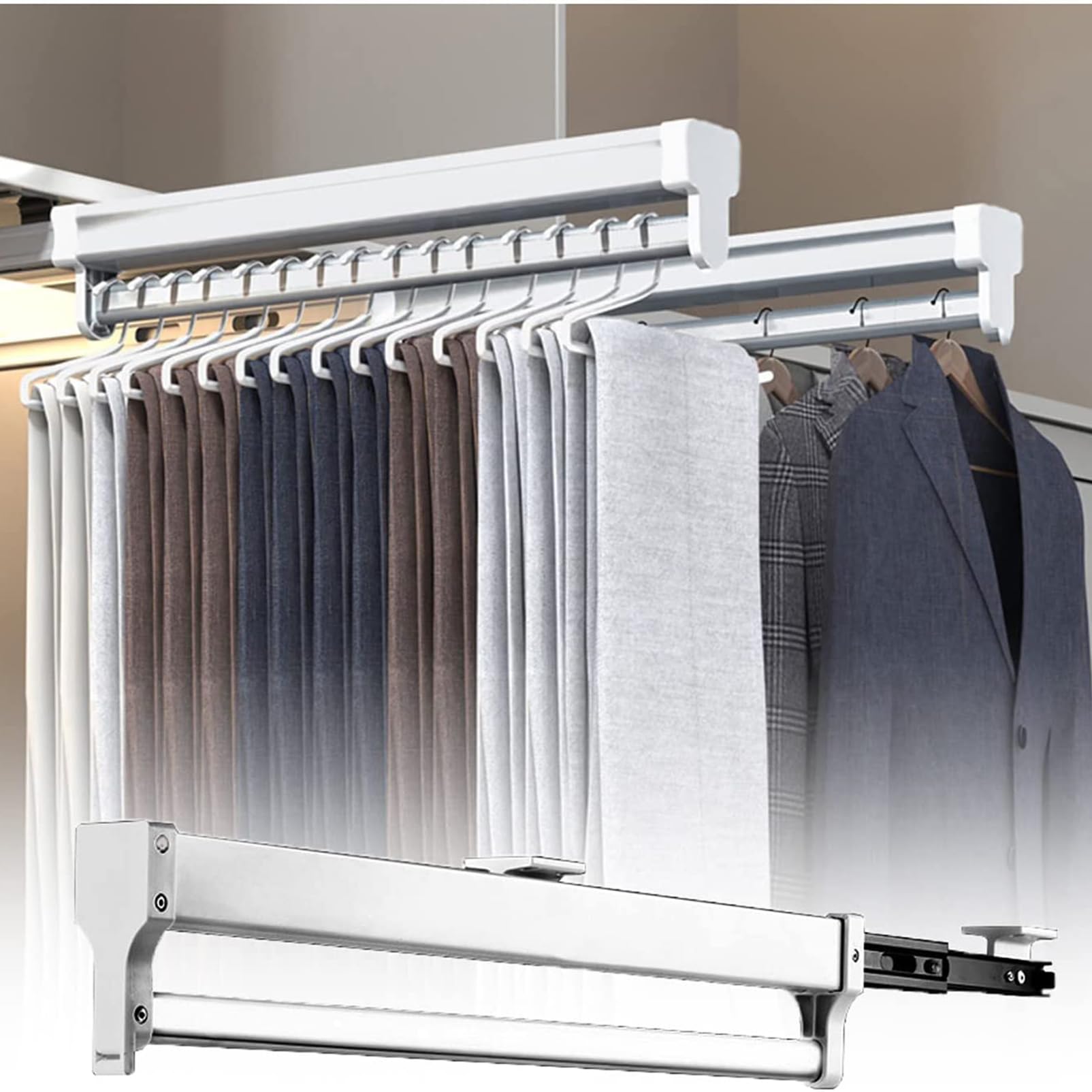Portant à vêtements tringle réglable à roulettes acier inox noir - Ameublement