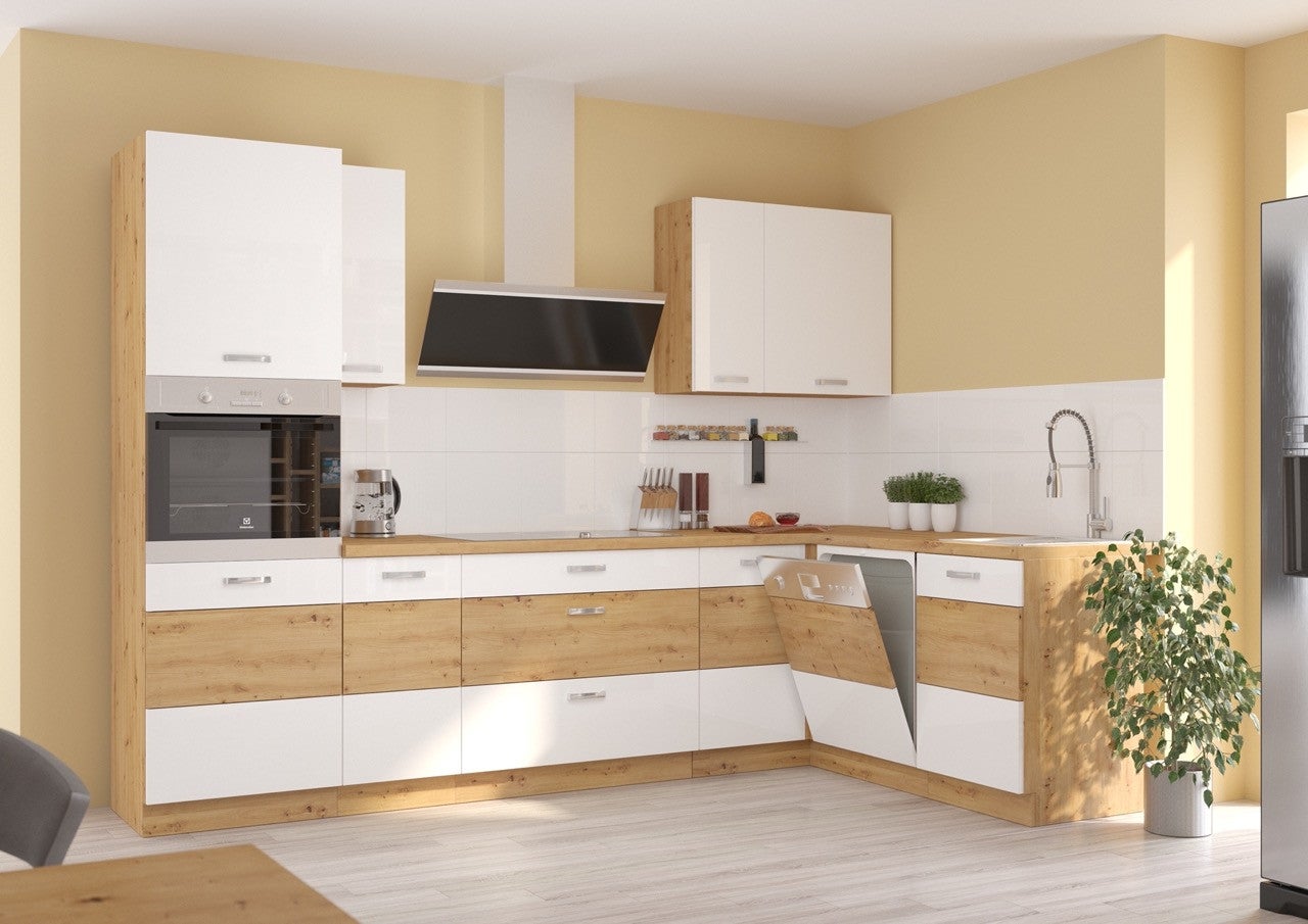 Ensemble cuisine en l-artisan blanc brillant-chêne artisan 285x110