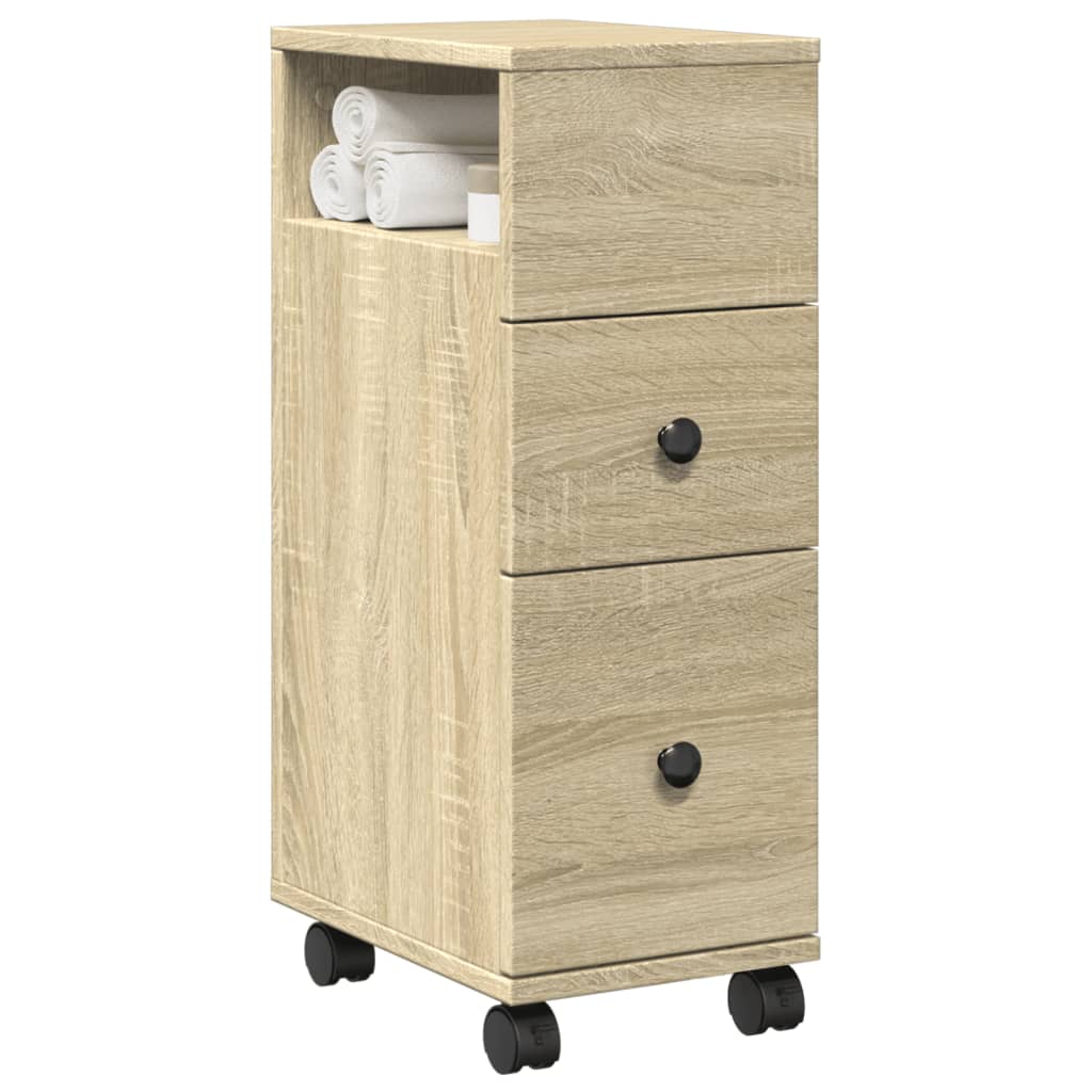 Meuble étroit Pour Salle De Bain Avec Roulettes - Chêne Sonoma, Rangement Pratique