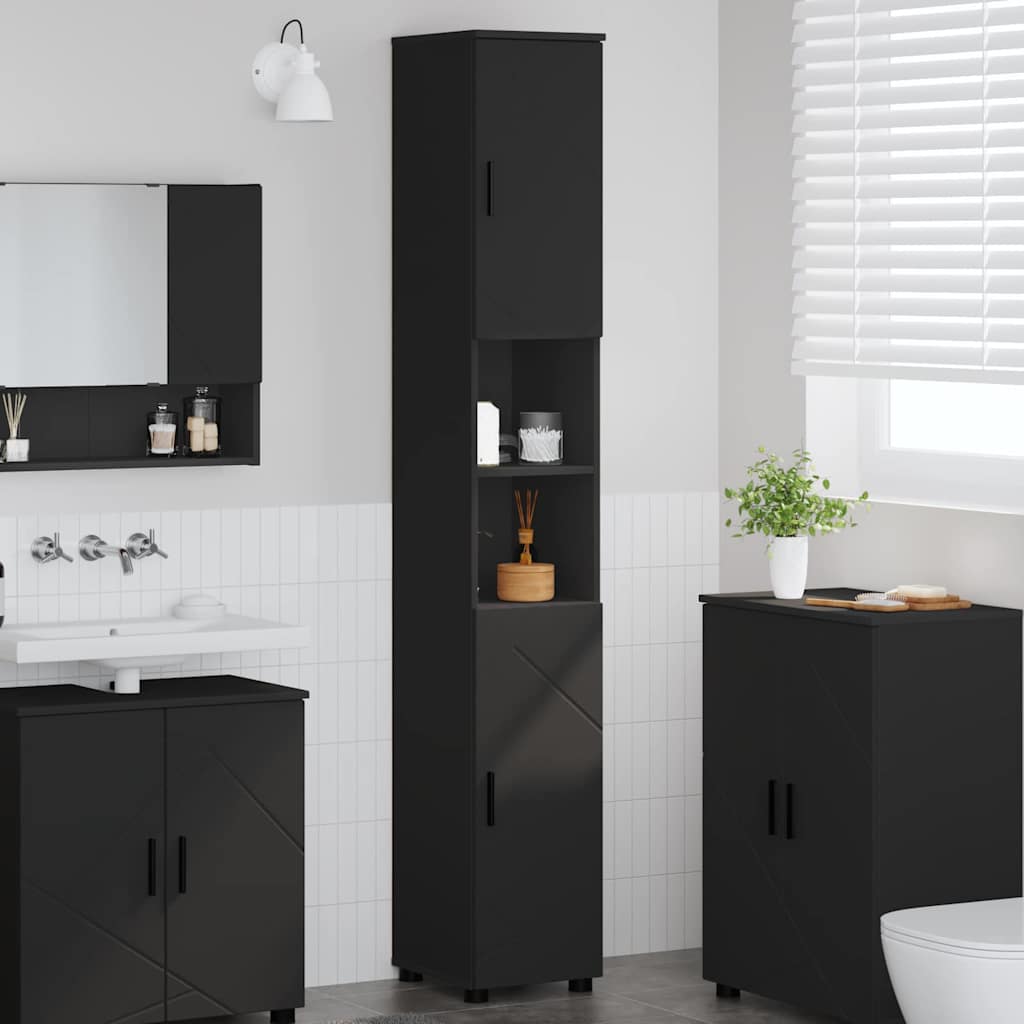 Vidaxl Mueble De Baño Alto 30 X 35 X 192 Cm Madera Contrachapada Negro , Leroy Merlin