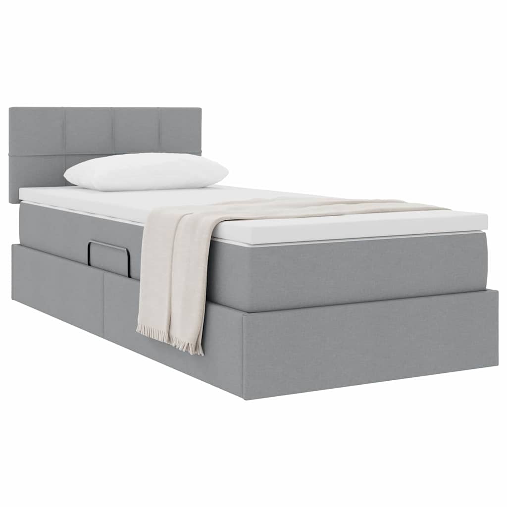 Lit avec rangement et matelas gris clair 90 x 190 cm velours - 3
